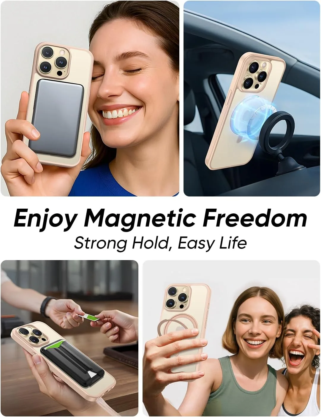 MAGIC JOHN 360° Rotatable Magnetic Invisible Stand for iPhone 14 Pro Case [Anti-Slip Grip] [Compatible with MagSafe] 16FT Shockproof for iPhone 14 Pro Case with Kickstand, Rose Gold