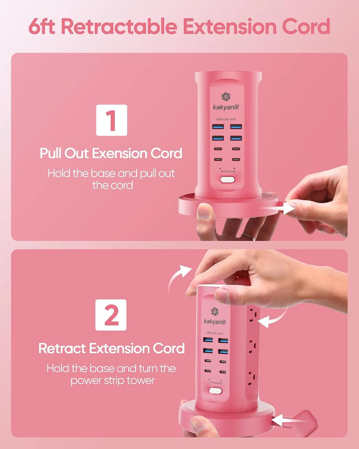 Power Strip Tower, kakyanill Charging Station 9 AC Outlets 8 USB Ports