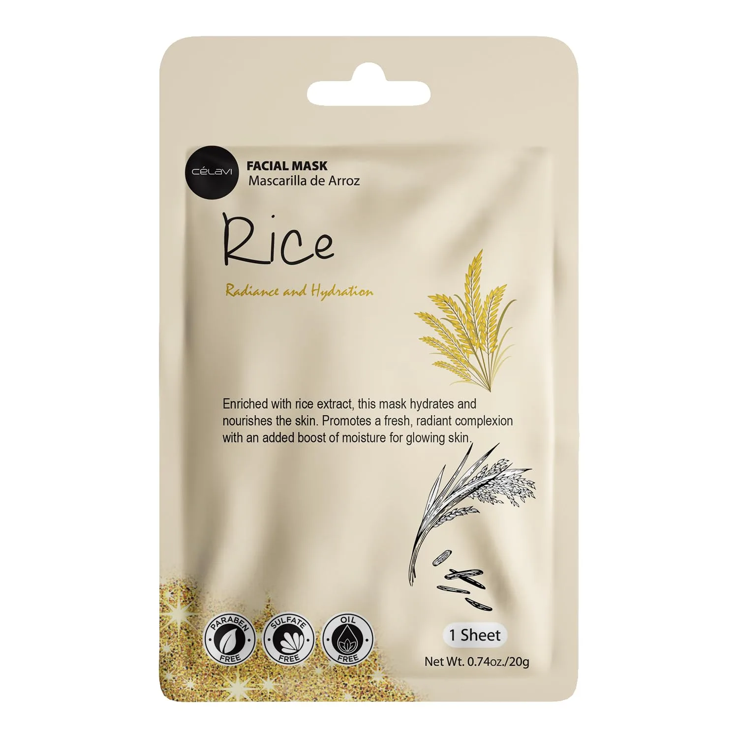 Celavi Korean Face Mask Sheet Set, Spa Masks, 12 Pack Rice
