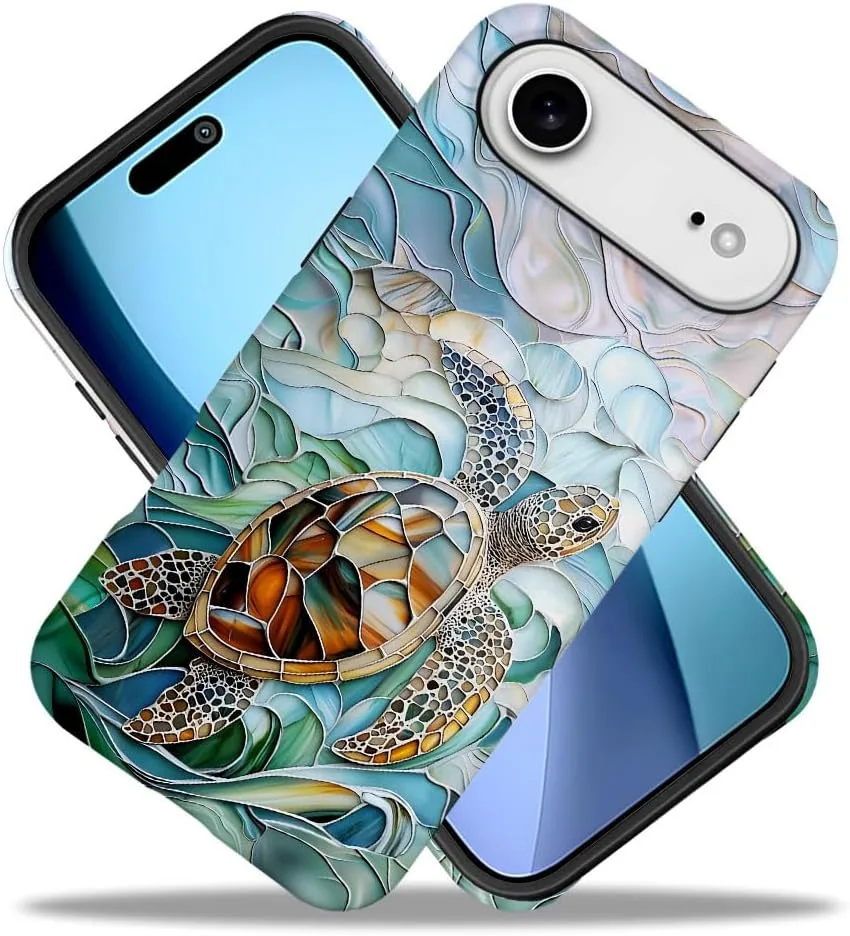 Case Compatible with iPhone 17 Air,Fall Prevention Hybrid 2-Layer Hard Shell Phone Cover for Girls Boys,Oceans Turtle Sea