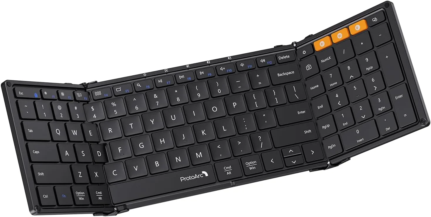ProtoArc XK01 Full-Size Foldable Bluetooth Keyboard for Travel, Black