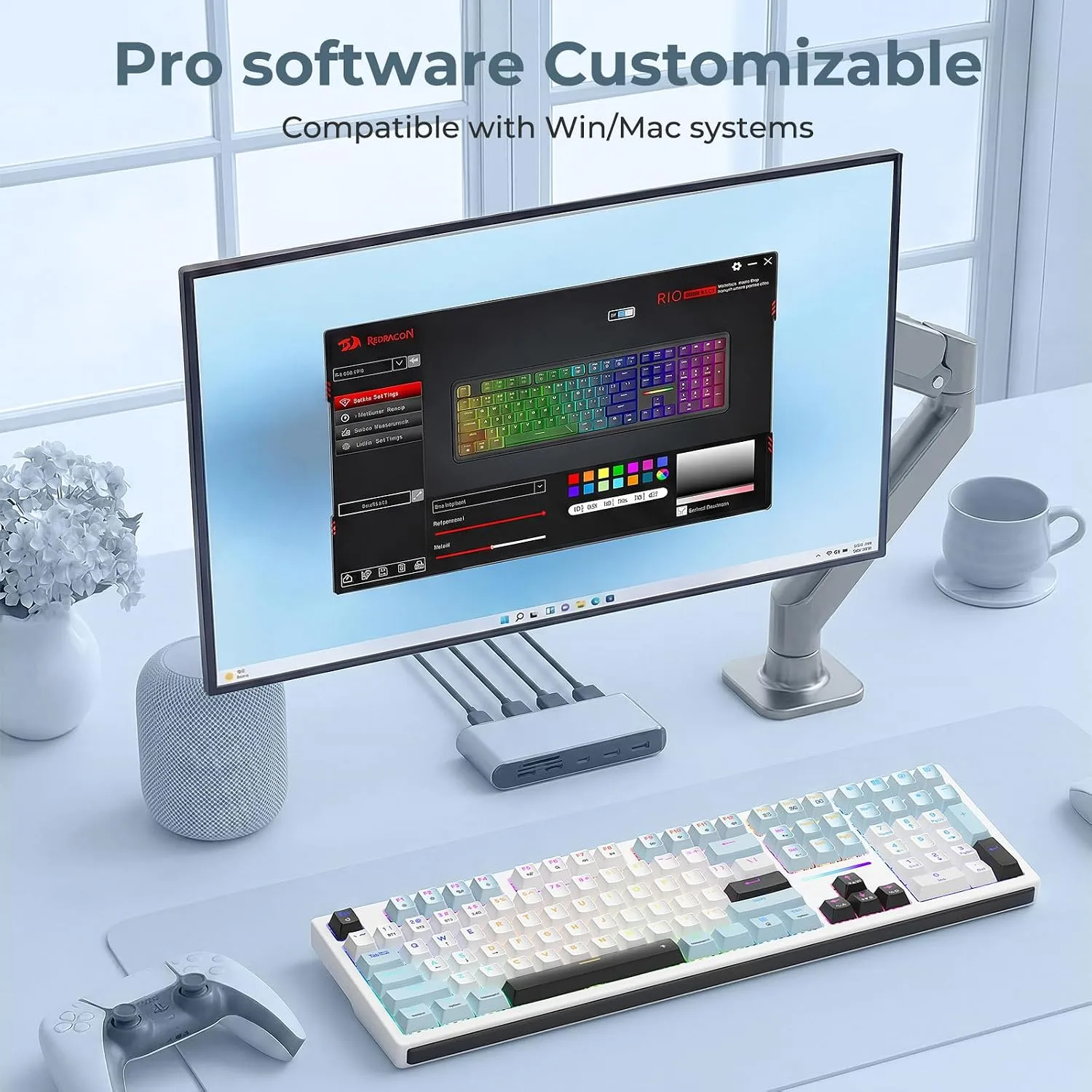 Redragon K771 Wireless Mechanical Keyboard, 108-Key Gaming Keyboard with 4 Extra Hotkeys, 5-Layer Noise Dampening, Pre-lubed Linear Switches, Hot-swap Custom RGB Keyboard for PC/Mac - Blue&White