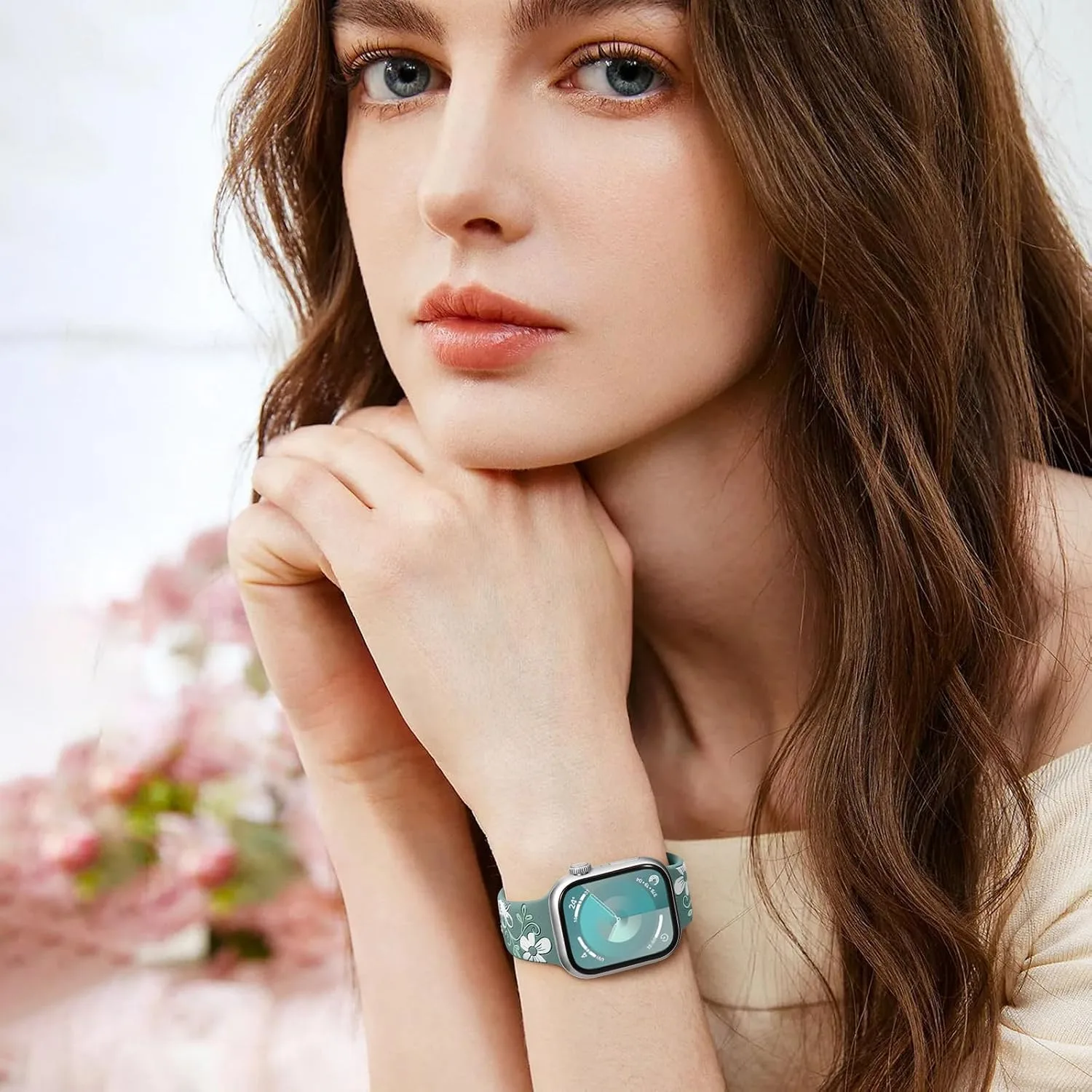Witzon Floral Silicone Band Compatible with Apple Watch Bands For Women