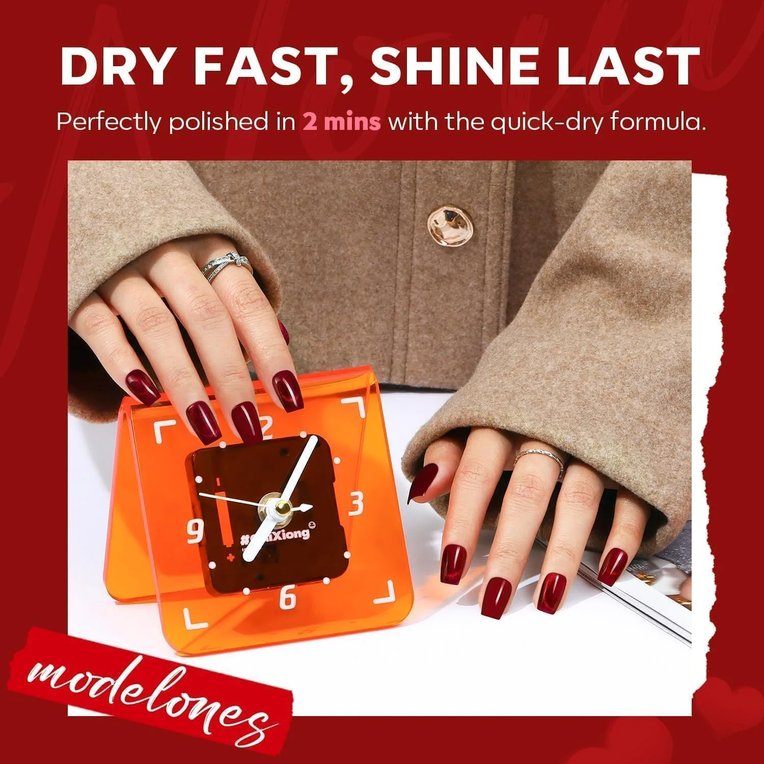 modelones Pink Nail Polish, 6 Colors Red Cat Eye Quick Dry Nail Polish Set