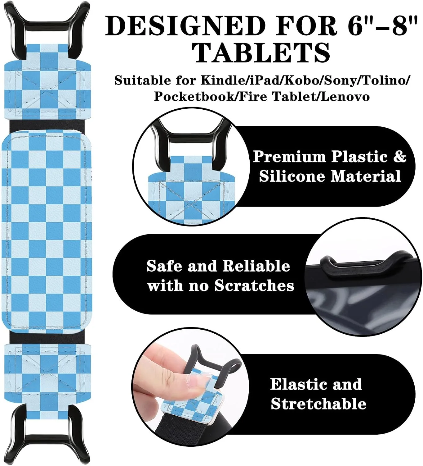 Hand Strap for Kindle Blue Checkered