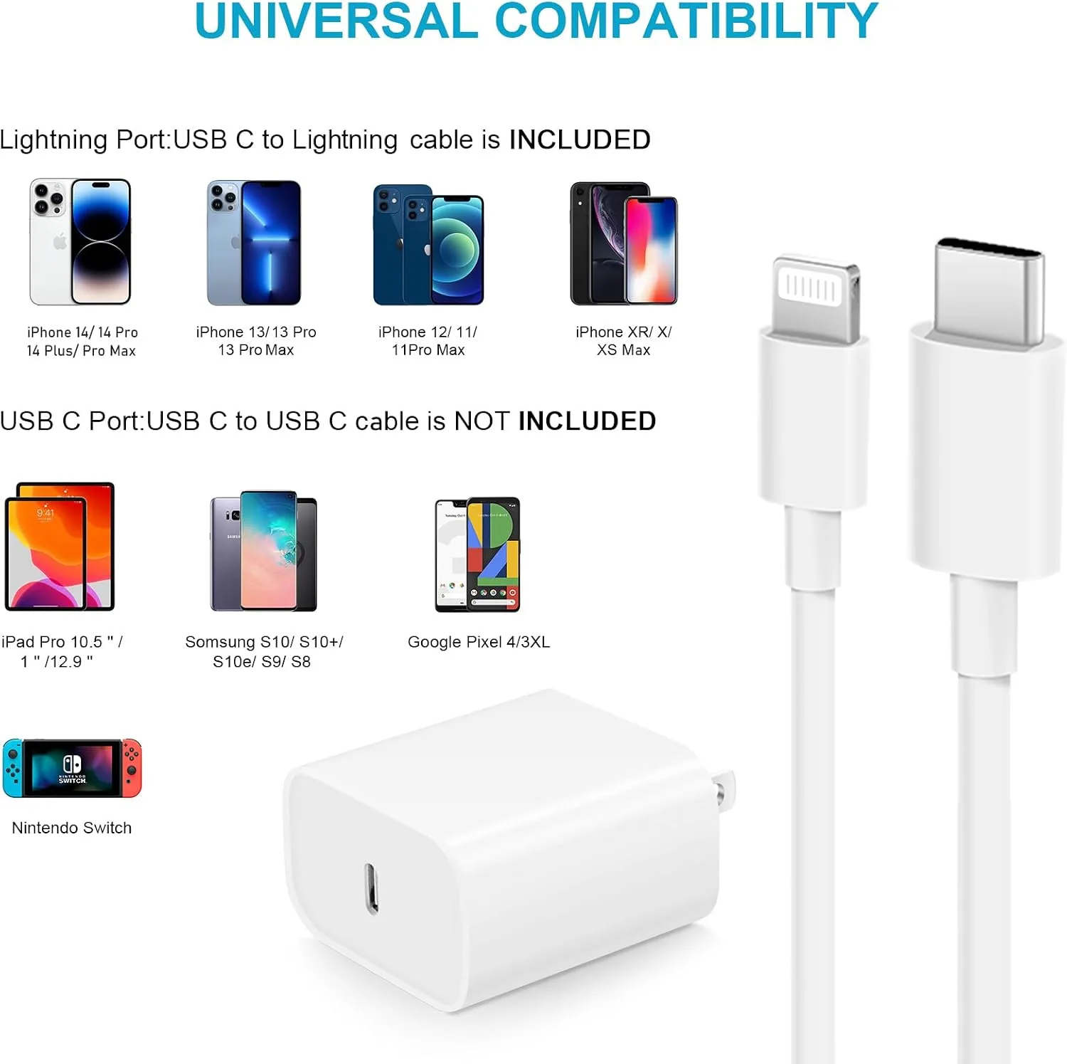 iPhone Charger Fast Charging 3+3Pack 20W USB C Charger with Lightning Cable