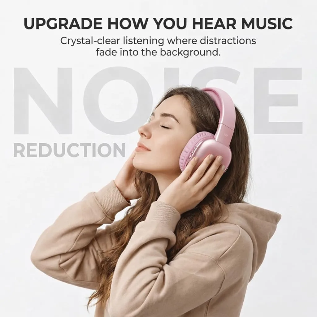 iJoy Ultra Wireless Over-Ear Bluetooth Headphones with Mic,10H Playtime, Bluetooth Headset with Backup Wire & SD Slot, Wireless Headphones for Work, School & Gym (Pink)