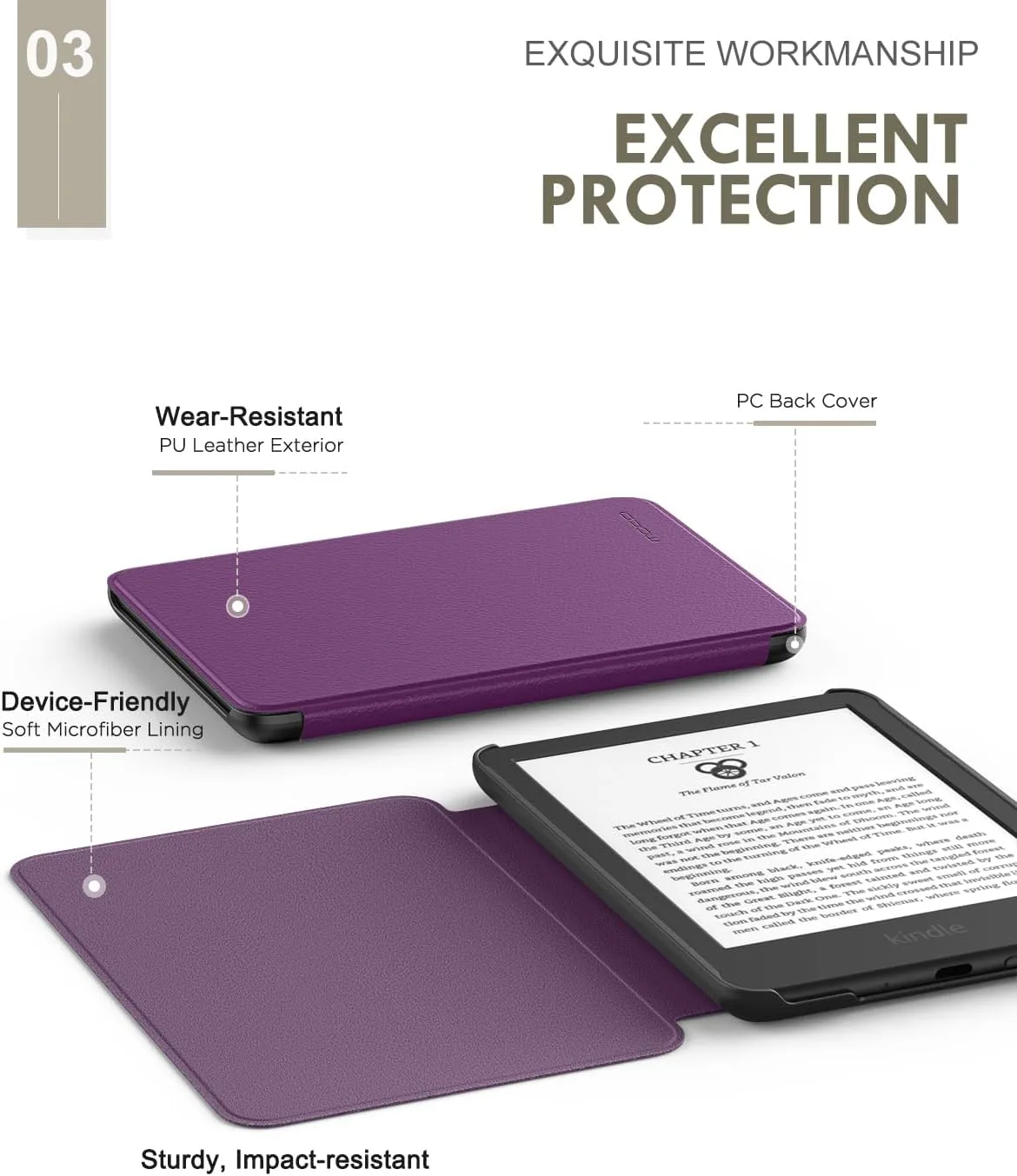 MoKo Case for 6" Amazon Kindle Basic 11th Gen 2024/2022,Lychee Deep Purple