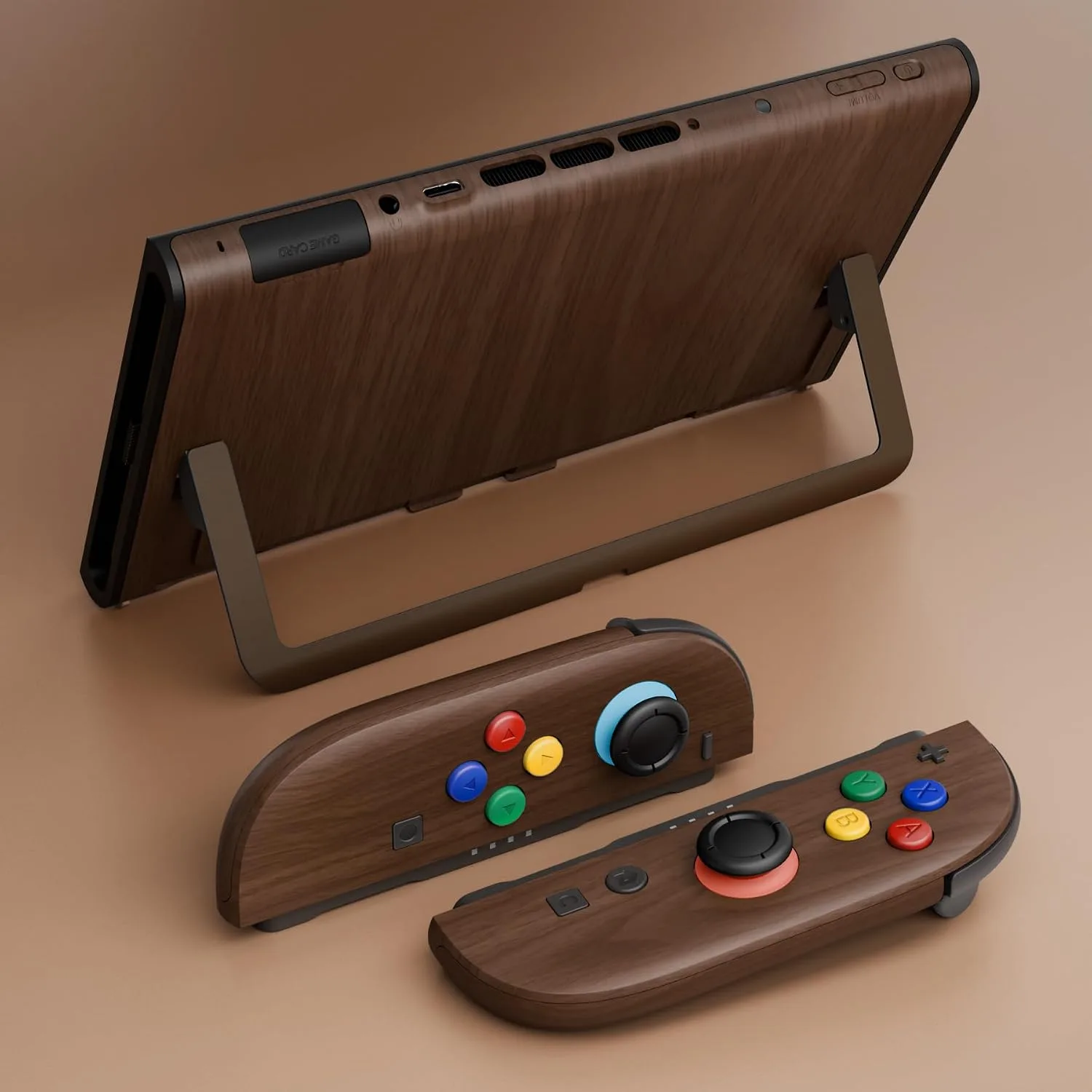 eXtremeRate DIY Replacement Shell Buttons for Nintendo Switch 2, Custom Full Set Rear Back Plate Controller Housing with Buttons for Switch 2 Handheld Console & Joycon 2 - Deluxe Version - Wood Grain