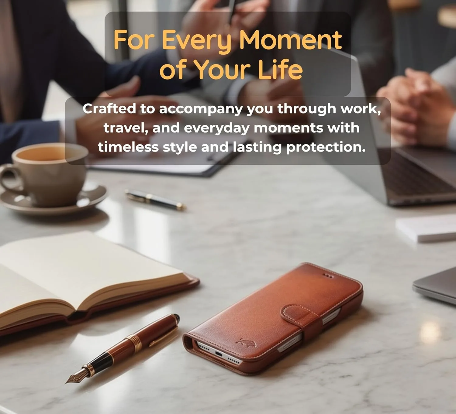 VENOULT Wallet Case for iPhone 16 Pro, Full Grain Genuine Turkish Leather, Magnetic Detachable, RFID 4 Card Slots, Business Style, Compatible with MagSafe (Chestnut)