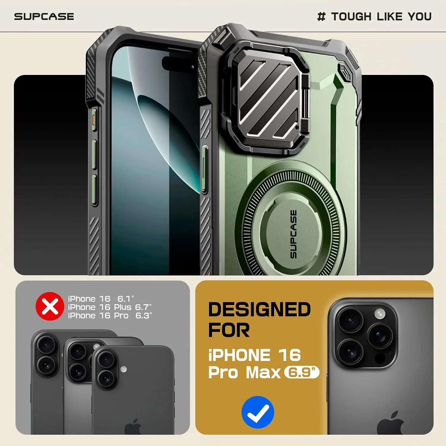 SUPCASE for iPhone 16 Pro Max Case (6.9 inch)with Camera Cover Stand Guldan
