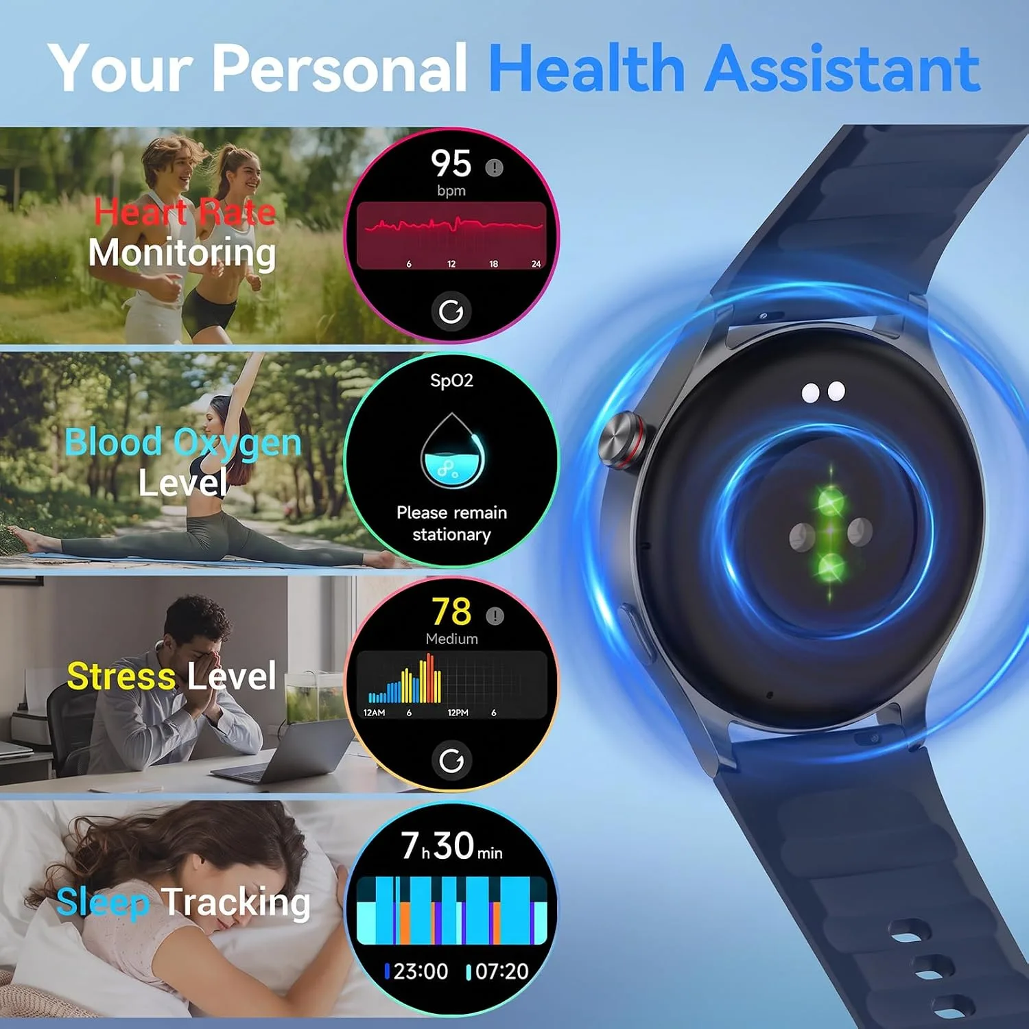 Fitpolo Smart Watch for Men Women,1.32" AMOLED Fitness Tracker (Navy Blue)