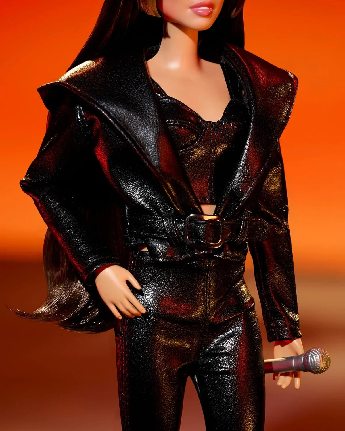 Barbie Signature Doll, Miley Cyrus Posable Collectible in Faux Leather Outfit with Hood and Heels
