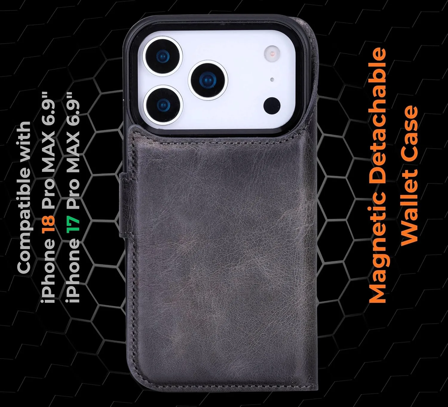 VENOULT Leather Wallet Case for iPhone Pro, Full Grain Genuine Leather, Magnetic Detachable, 4 Card Holder, Buesiness Style, Compatible with MagSafe, RFID (Sandy, iPhone 17 Pro MAX)