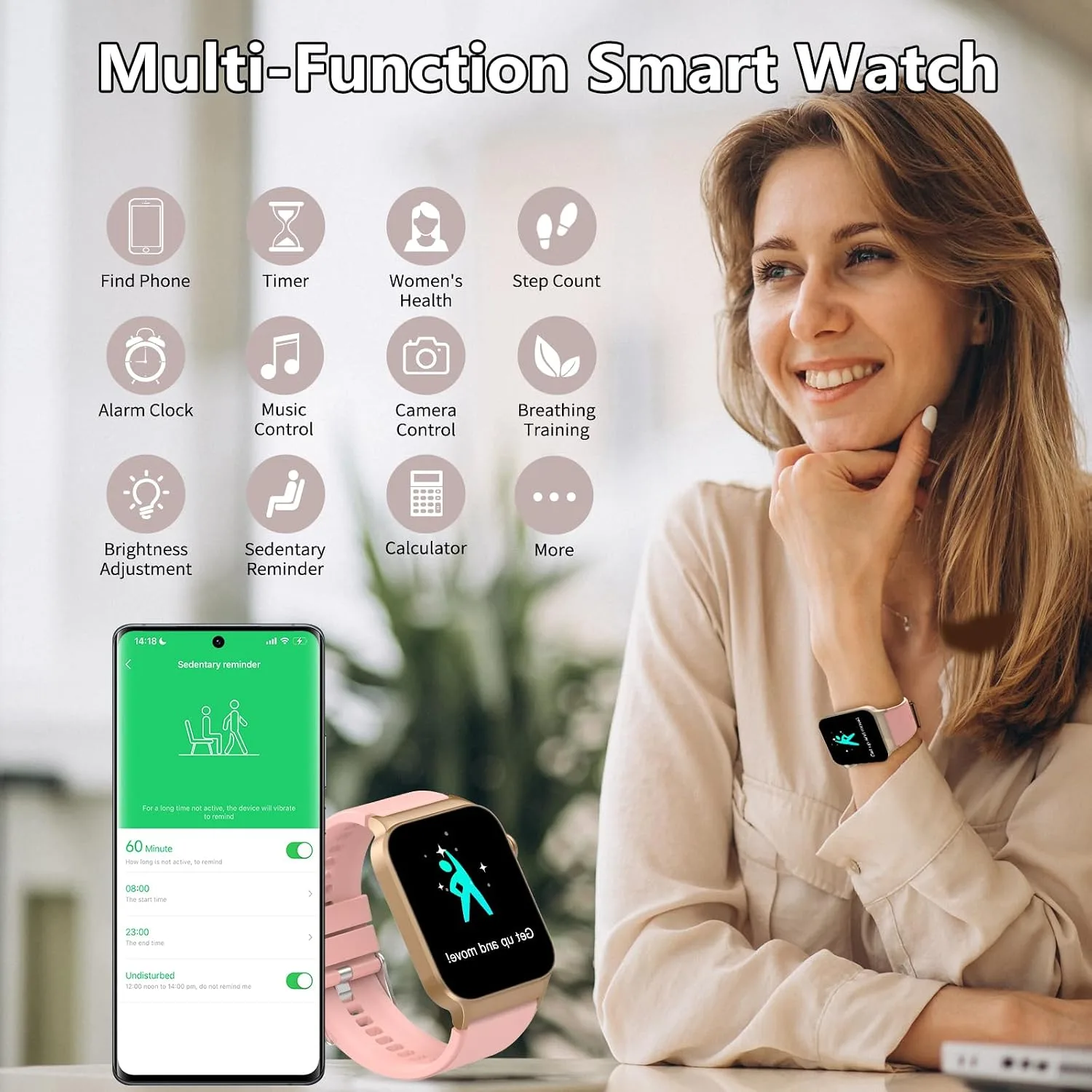 STECEi Smart Watch for Men Women Bluetooth Call, 1.85" HD Screen Smartwatch with Heart Rate/Sleep Monitor, 110+ Sport Modes Activity Trackers IP68 Waterproof, Fitness Watch for Android, Rosegold