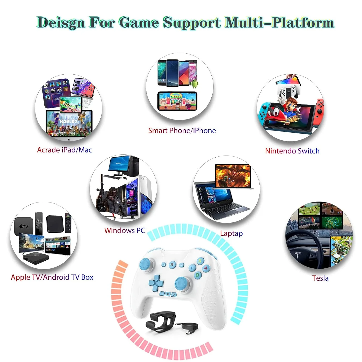 Bluetooth Controller for Switch/Mac/PC/Steam/Mobile Phone/iOS/Android//TV/iPad/Table/Apple Arcade MFi Games, switch pro controller wireless with Adjustable Dual Motion,Turbo,Macros,6-Axis,Wake Up for Black Myth: Wukong (Black) (Purple) (Blue with Clip)