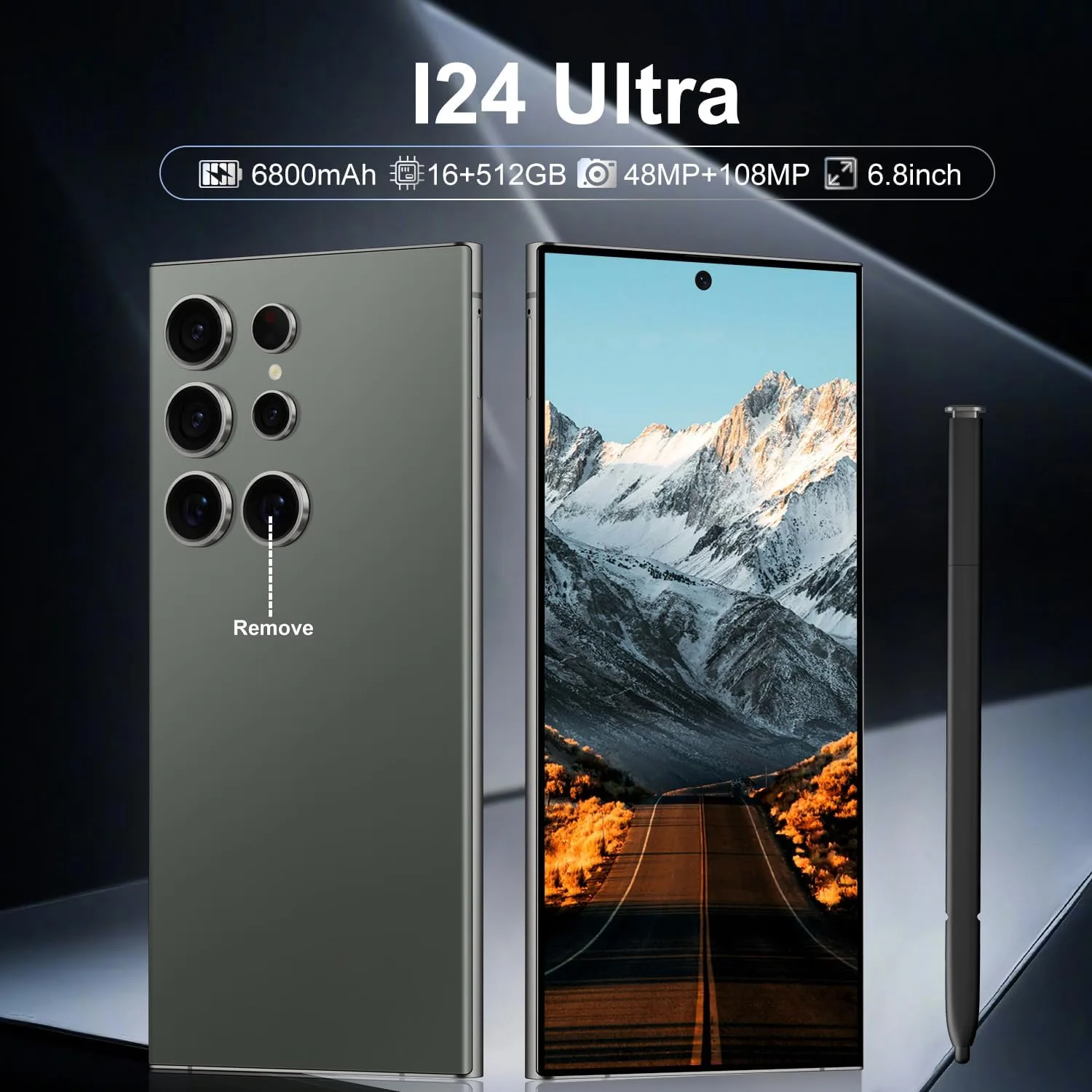 Huness I24 Ultra Unlocked Phone,Built in Pen The Phone,Smartphone Battery 6800mAh 6.8" HD Screen,Android 14 16+512GB with 128GB Memory Card Cell Phone,5G/Face ID/Fingerprint Lock/GPS (Green, 16+512)