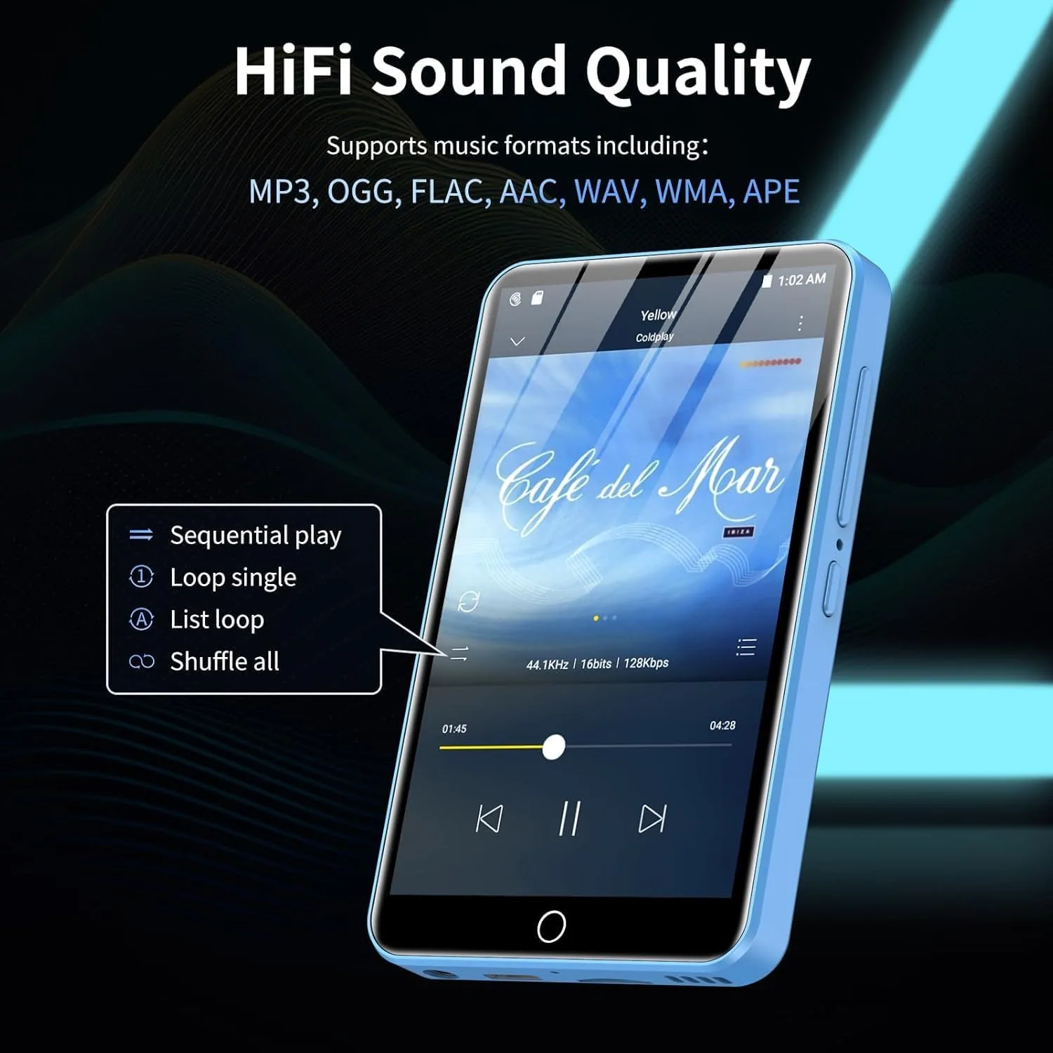 MP3 Player with Bluetooth and WiFi, ZAQE 16GB Music Player with Spotify,Pandora,4" Touch Screen Android MP4 MP3 Player for Kids with Audible