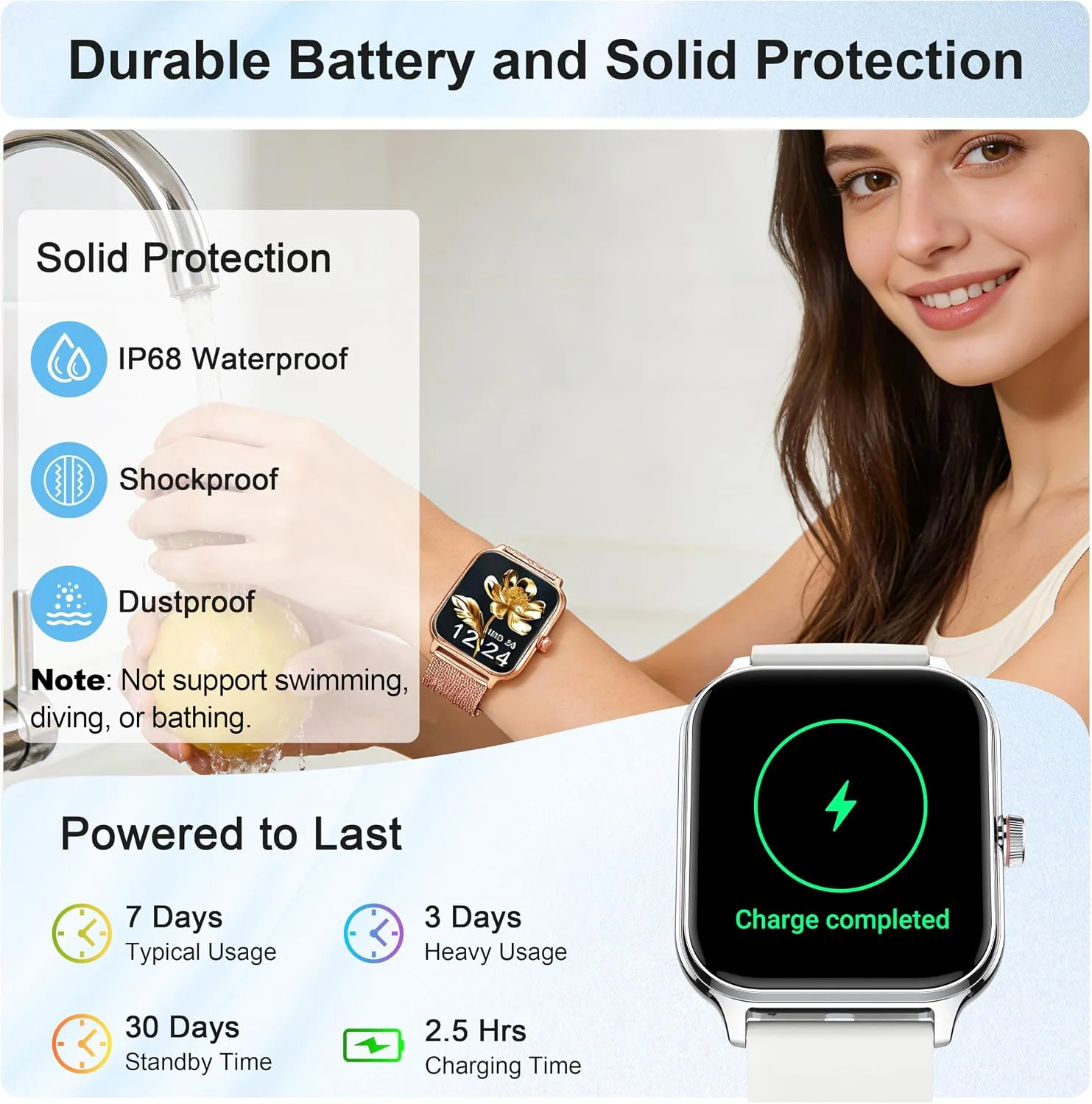 Smart Watch Women Men, Answer/Make Call, 1.96'' Fitness Tracker with Blood Pressure, HR, Sleep Monitor, 110+ Sport Modes Reloj Inteligente para Mujer Smartwatch Compatible with iPhone/Samsung/Android