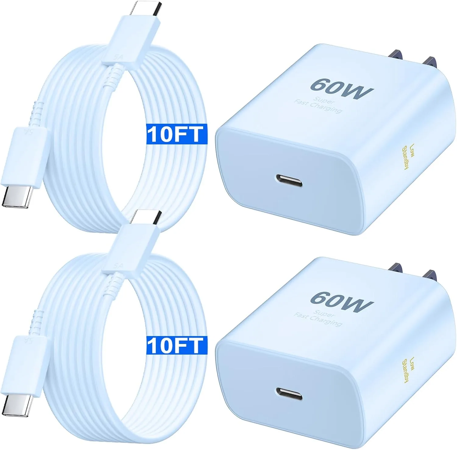 Super Fast Charger Type C 60W USB C Fast Charger Block with 10FT Extra Long Type-C Charging Cord-Super Fast Charging 3.0 for Samsung Galaxy S26 Ultra/S26/S26+/S25 /S24/S23 Ultra-Blue