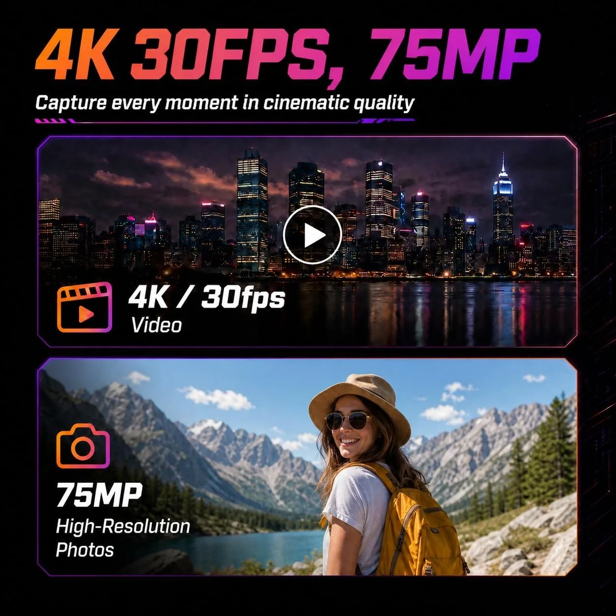 4K Vlogging Camera 330°Rotating Lens Digital Pocket Cameras for YouTube