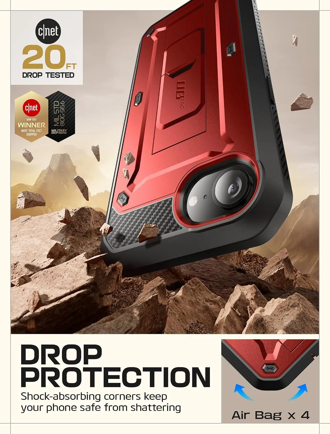SUPCASE for iPhone 17e/16e Case with Stand & Screen Protector, Red