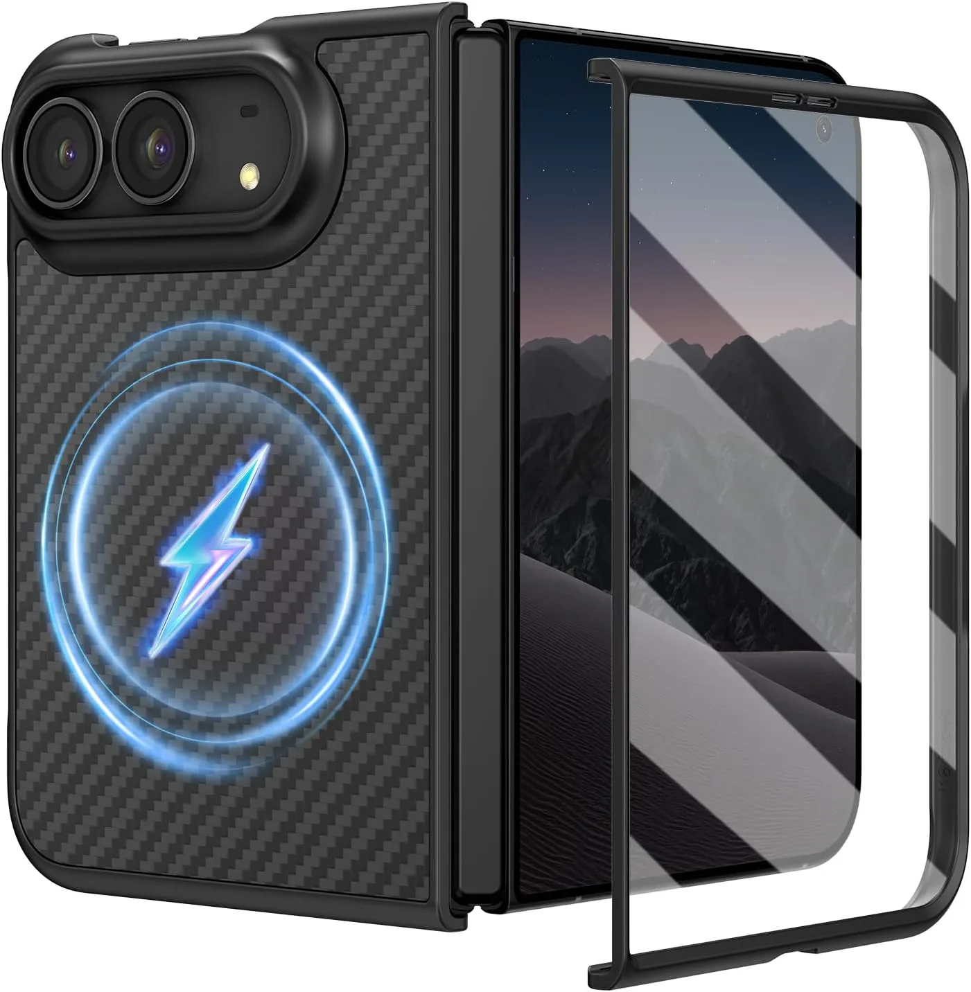 Ruky for iPhone Duo Magnetic Case with Screen Protector, Carbon Fiber