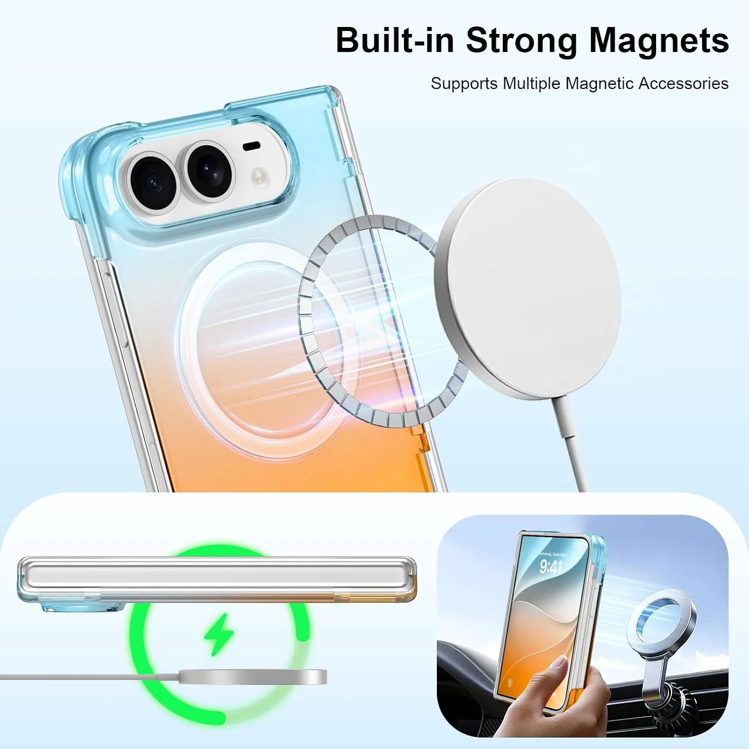 tharlet Magnetic Case Fit for iPhone Duo, Anti Yellowing, Orange Blue