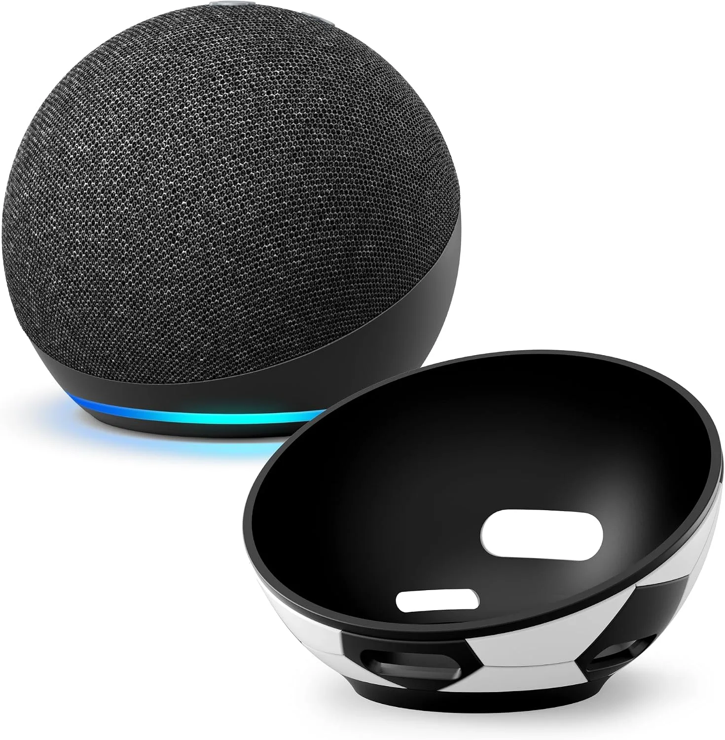 Echo Dot Bundle: Includes Echo Dot (5th Gen, 2022 release) | Charcoal and Made for Amazon Stand | Soccer Ball