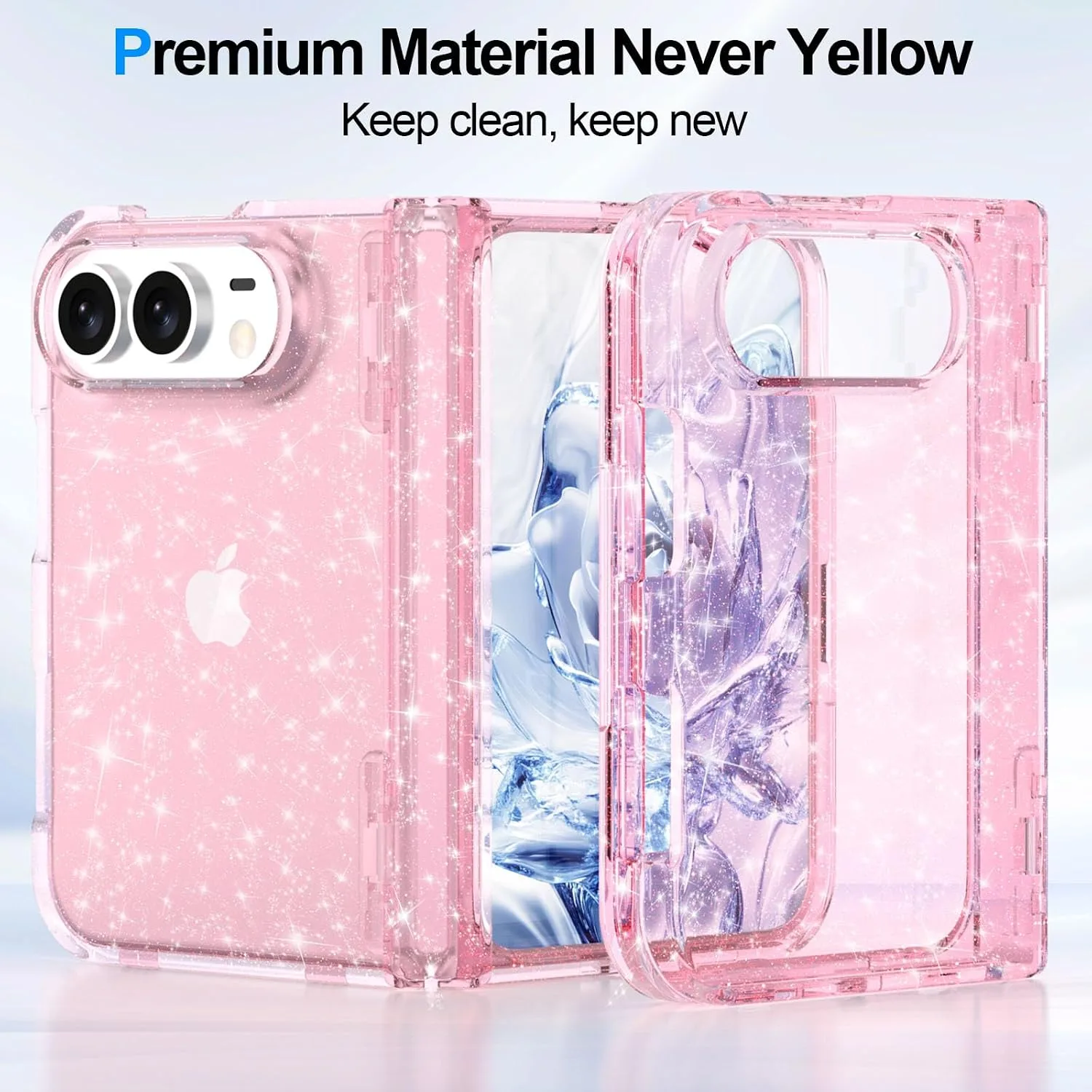 For iPhone Duo Case Clear Sparkle with Hinge Protection Pink Glitter