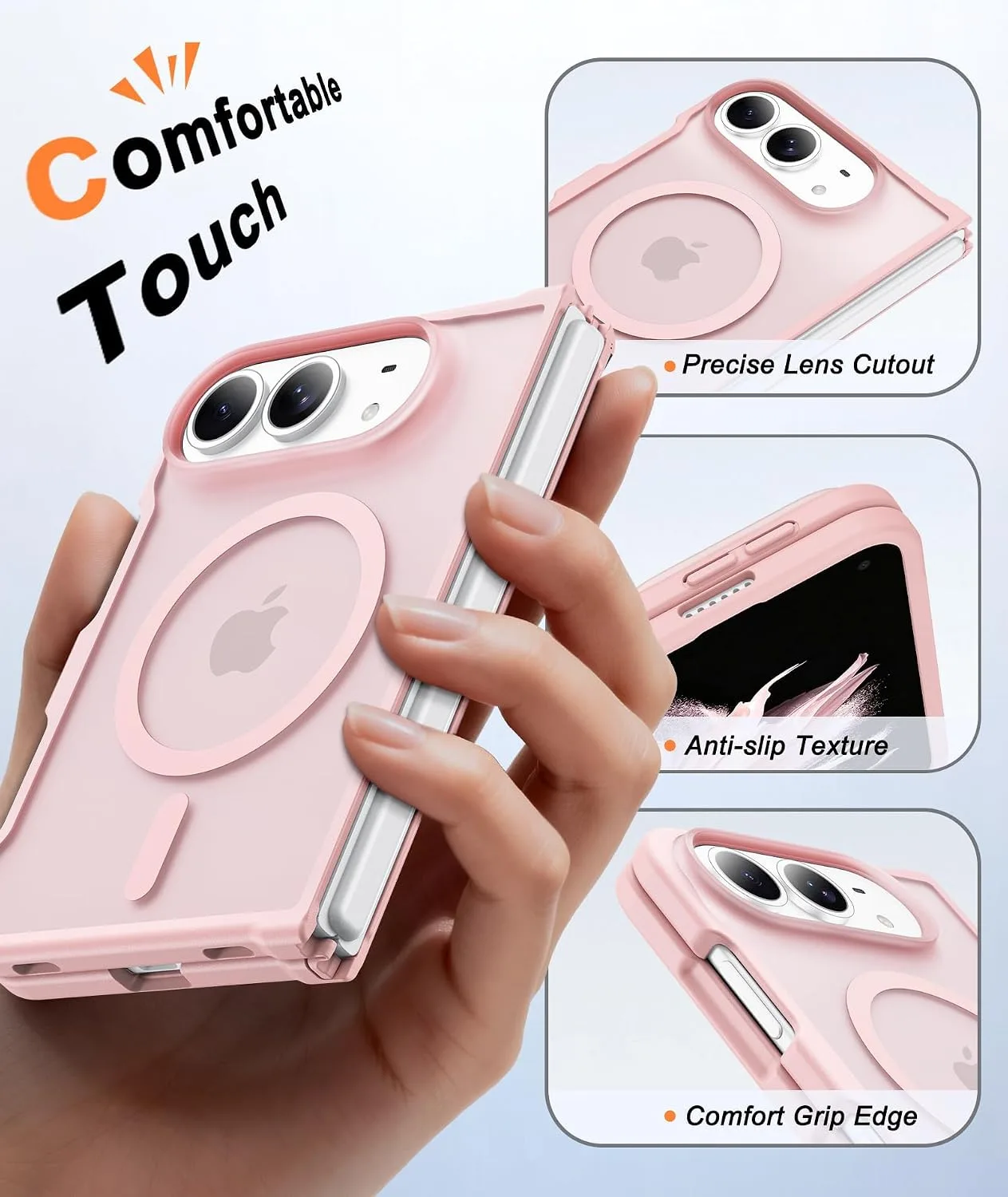 FNTCASE for iPhone Duo Case: Translucent Matte Fit for MagSafe Light Pink