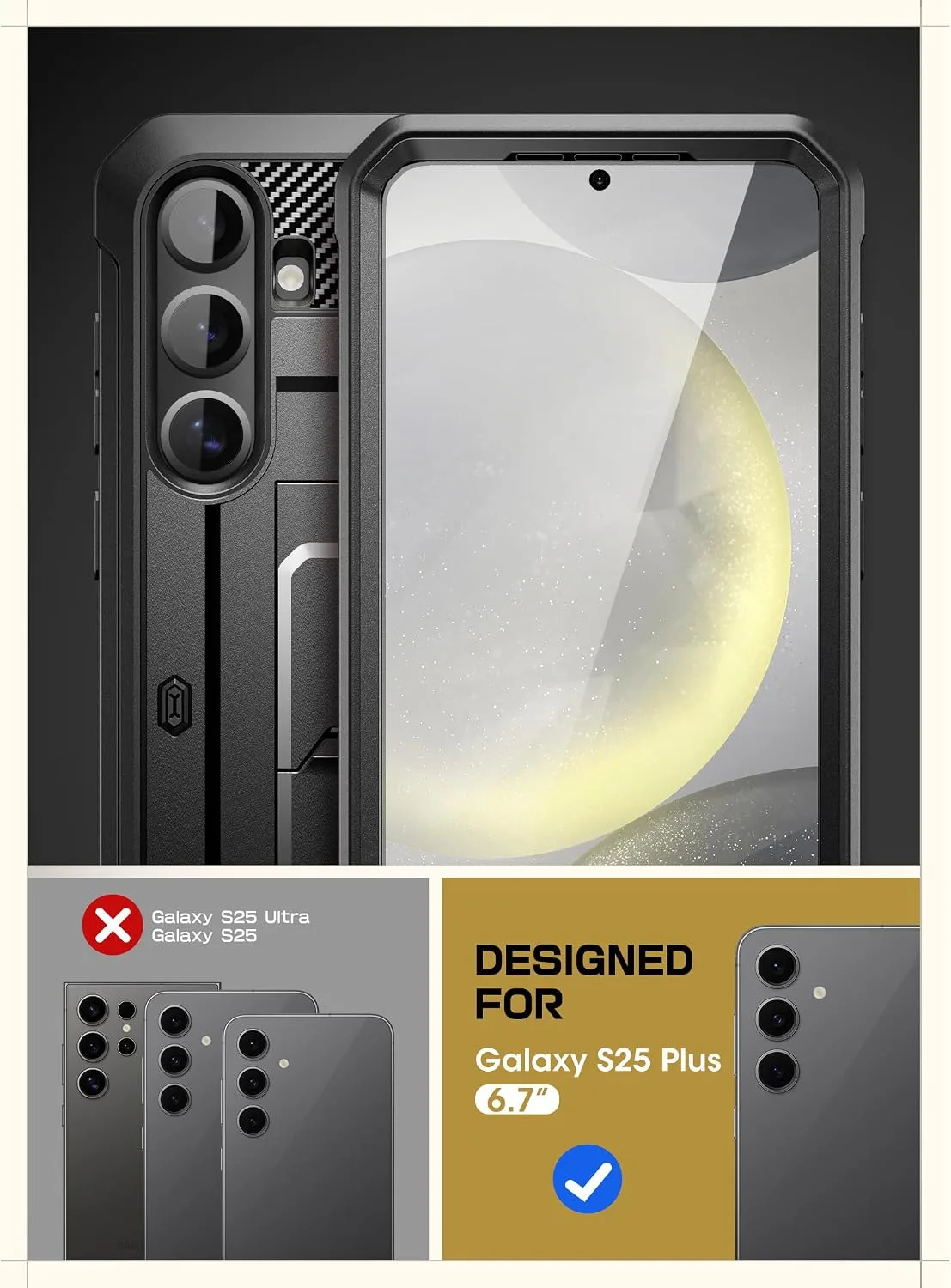 SUPCASE for Galaxy S25 Plus Case with Built-in Screen Protector, Black