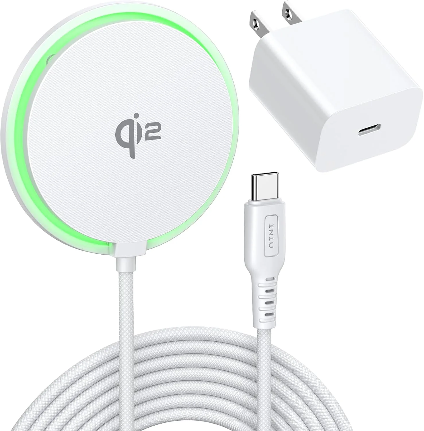 INIU Magnetic Wireless Charger, Qi2 15W Fast Charging Pad Charger, White