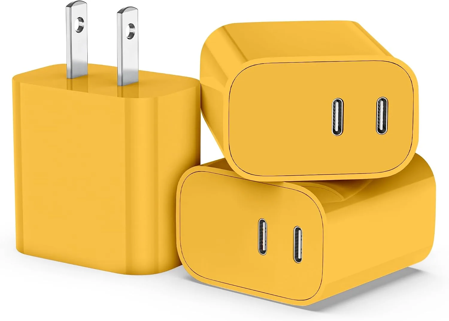 USB C Charger Block 3 Pack, Dual Port 20W Fast Wall Plug(Orange Yellow)