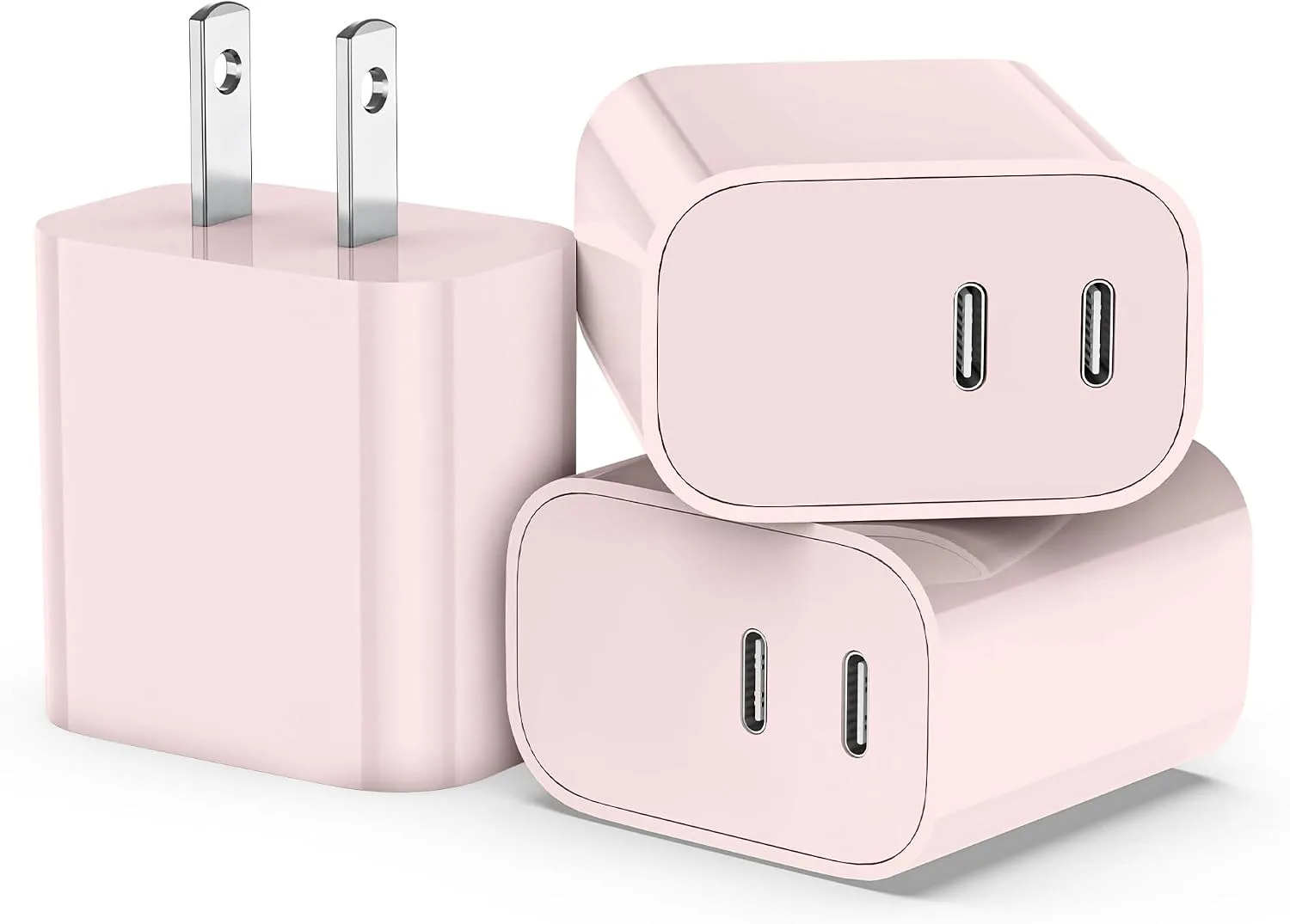 USB C Charger Block 3 Pack, Dual Port 20W Fast Wall Plug (Pink)