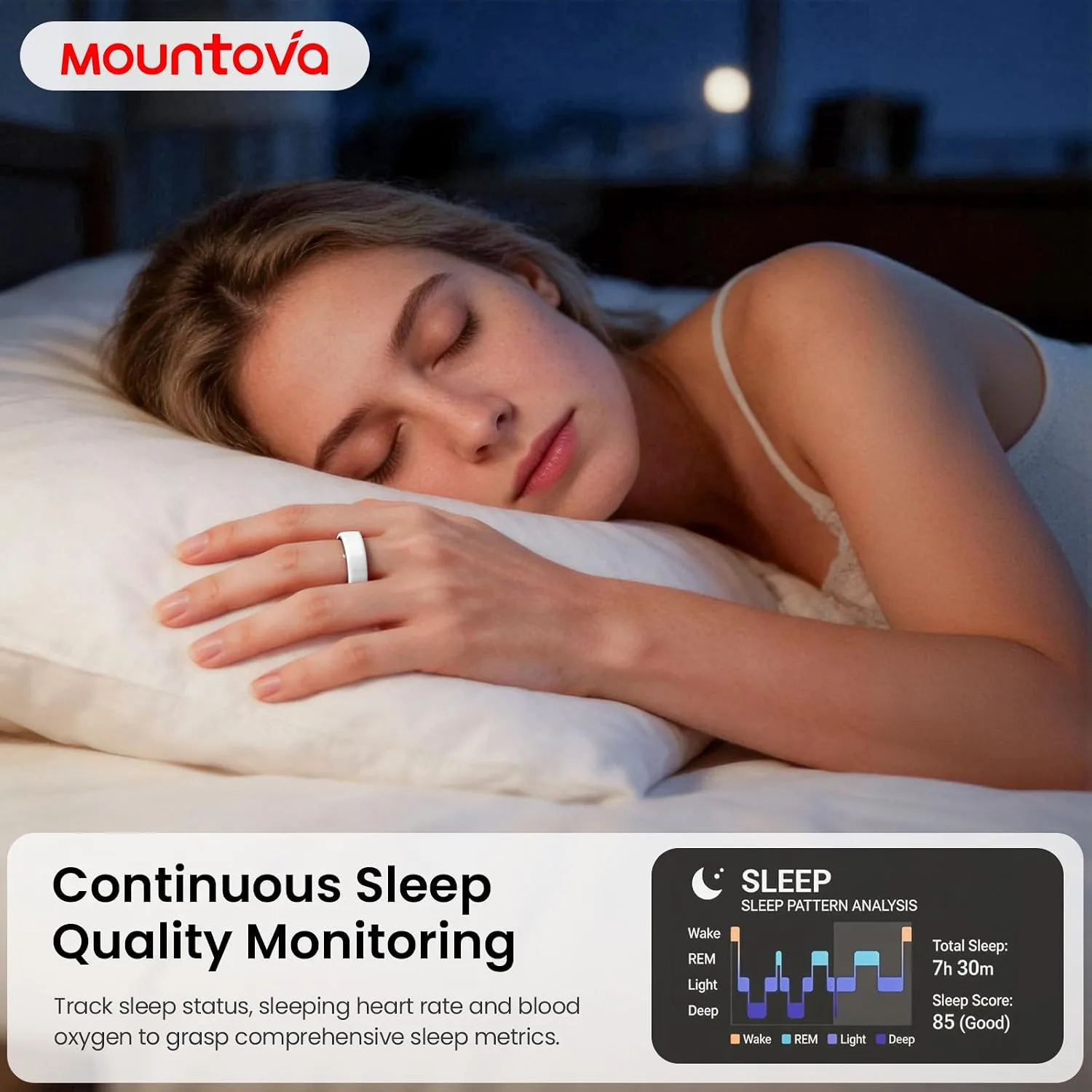 White MounTova T3 Ceramic Smart Ring for Women, Sleep & Health Tracker