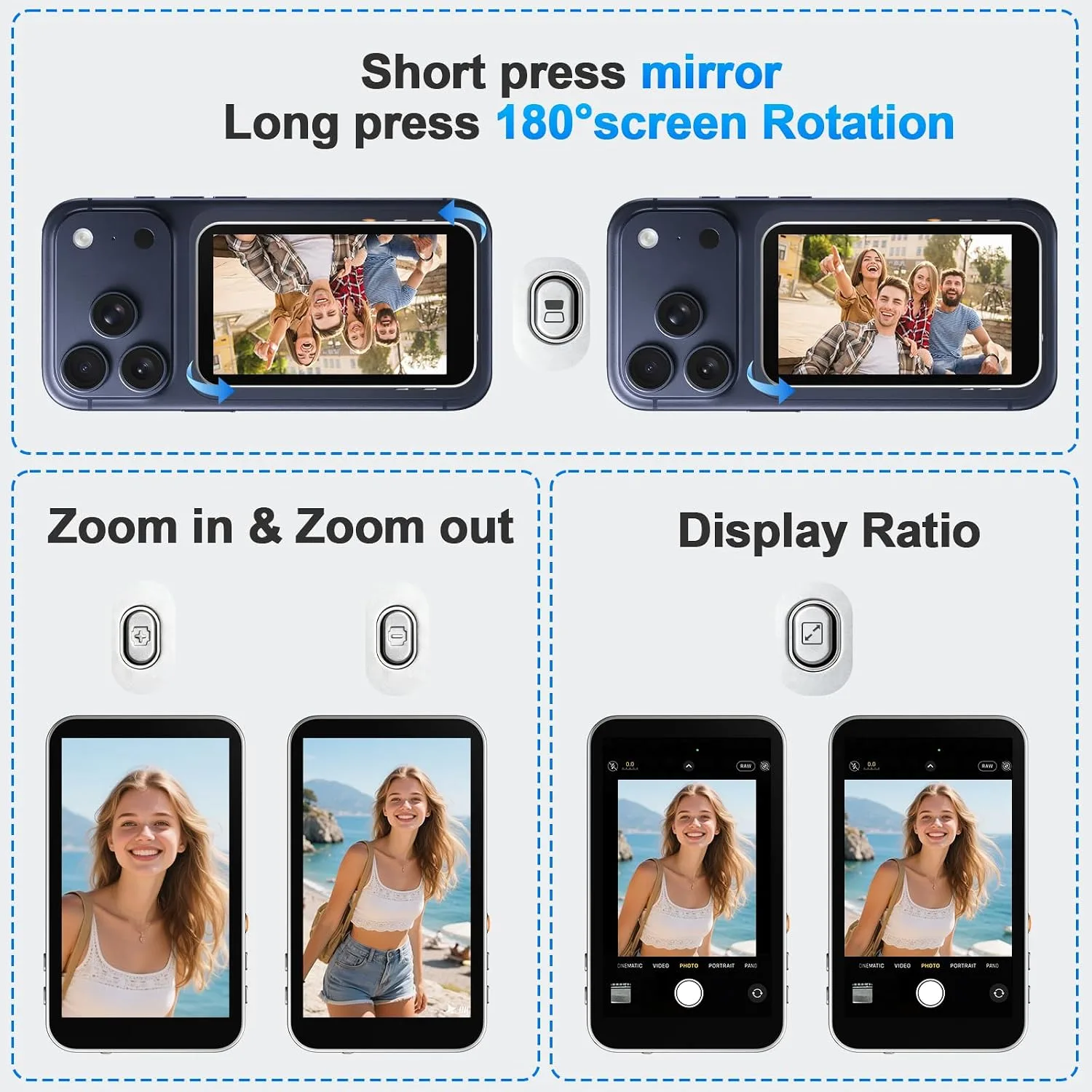 HUOMU Magnetic Vlog Selfie Monitor Screen for iPhone 17 & Android, 4K No Latency Wireless Video Recording with Remote Zoom & Shoot, Content Creator essentials Back Camera Monitor for vlogging YouTube