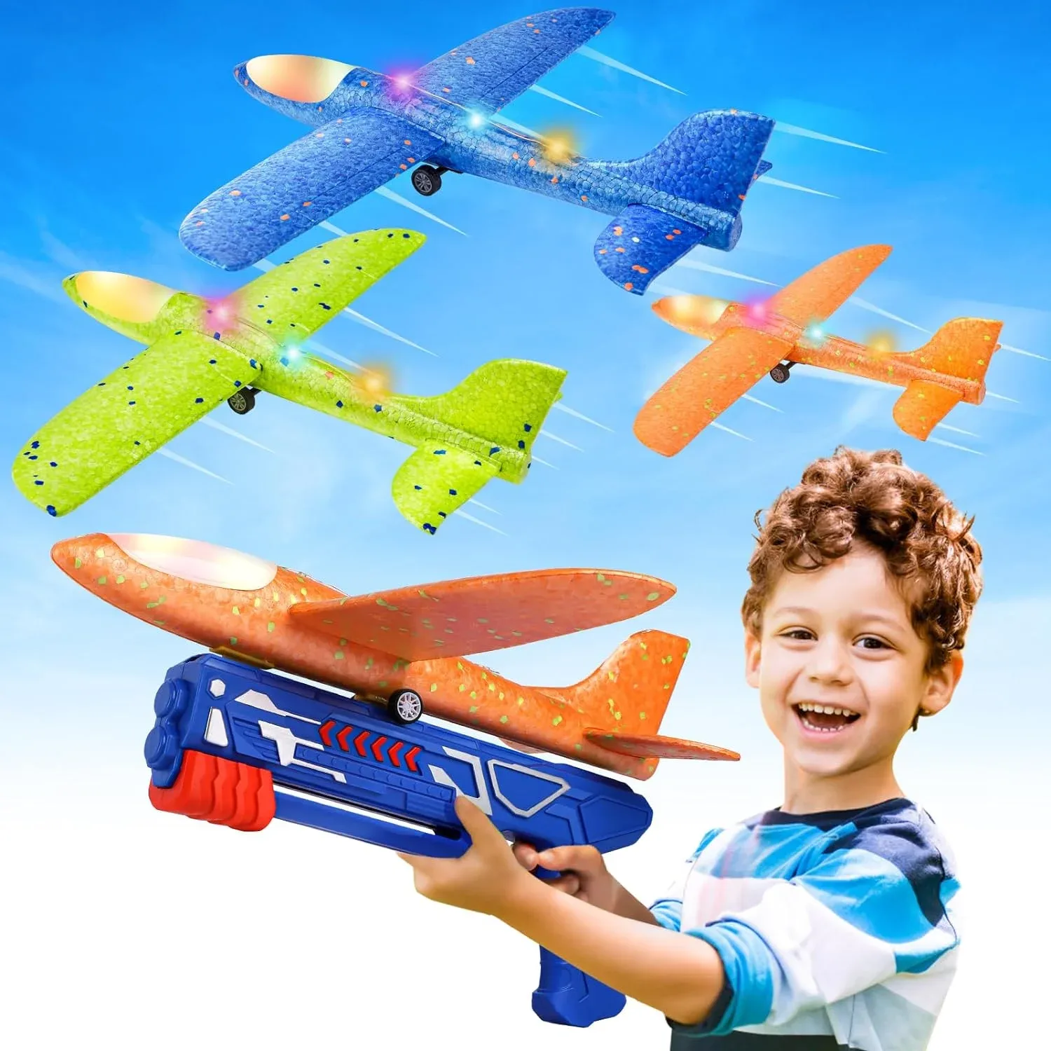Fuwidvia 3 Pack Airplane Launcher Toys, 13.2'' LED Foam Glider
