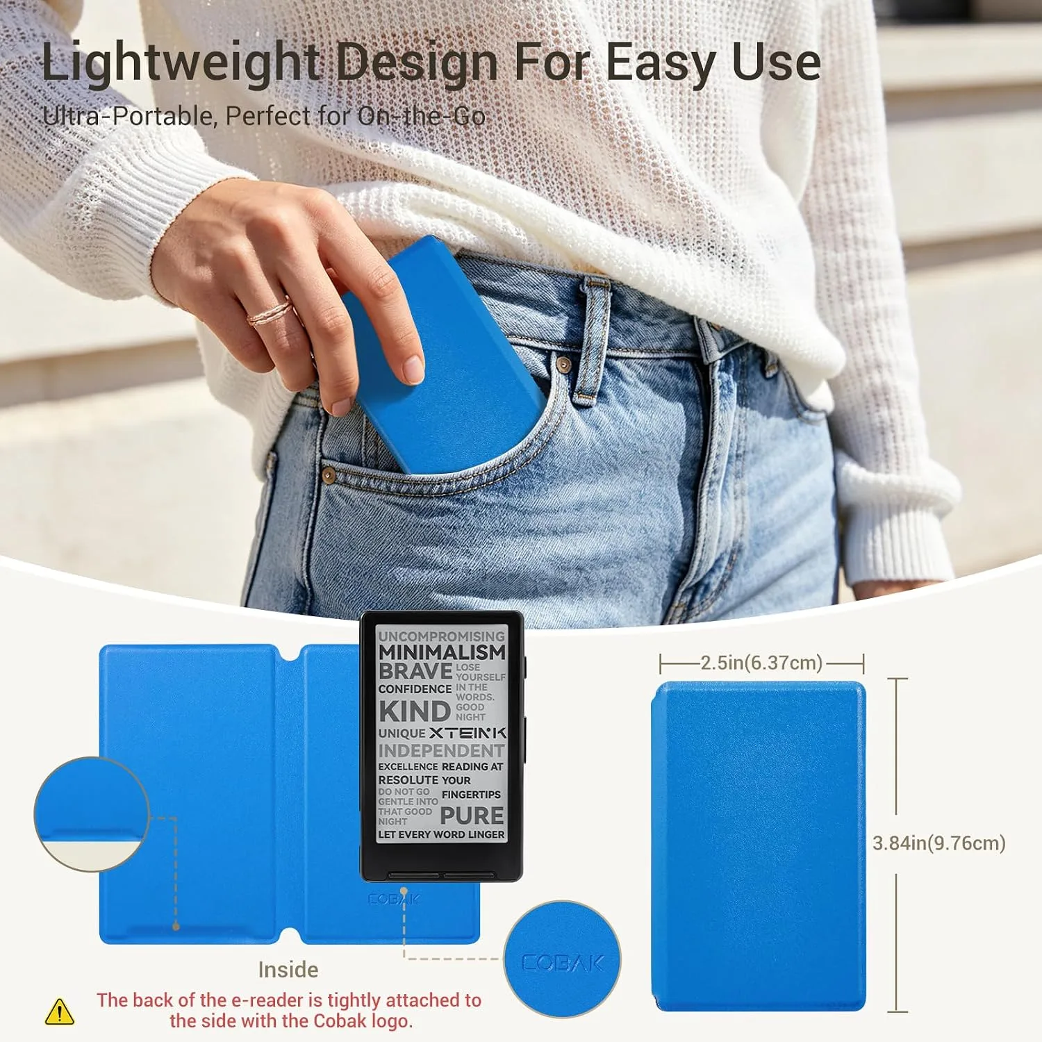 CoBak Magnetic Case for XTEINK X3 eBook Reader, 3.7" Ultra-Lightweight PU Leather Cover(Lake Blue)