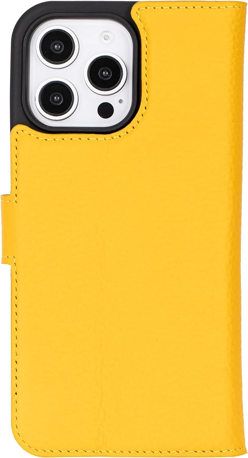 VENOULT Wallet Case for iPhone, Full Grain Genuine Turkish Leather, Magnetic Detachable, RFID 4 Card Slots, Business Style, Compatible with MagSafe (Mikado, iPhone 16 Pro MAX)