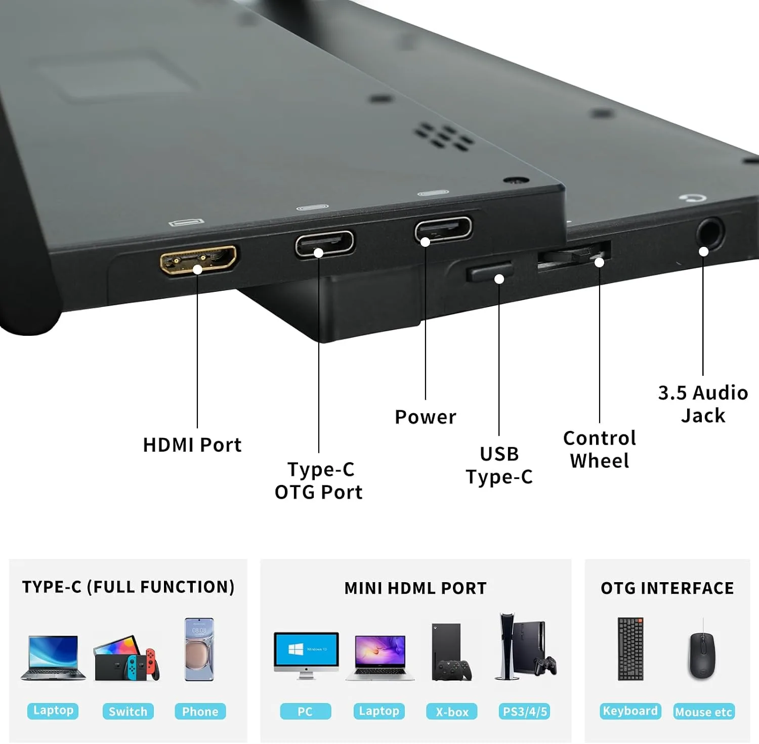 Portable Touchscreen Monitor, 14 Inch, 1080P IPS Display, Zero Frame, USB-C and HDMI, for Laptop, PC, Mac, PS, Xbox, Nintendo Switch