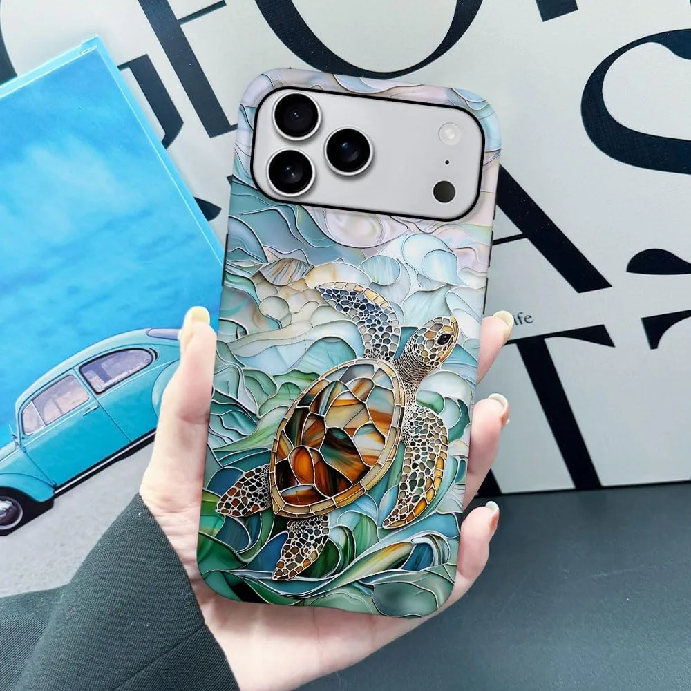 Case Compatible with iPhone 18 Pro Max/iPhone 17 Pro Max,Fall Prevention Hybrid 2-Layer Hard Shell Phone Cover for Girls Boys,Oceans Turtle Sea