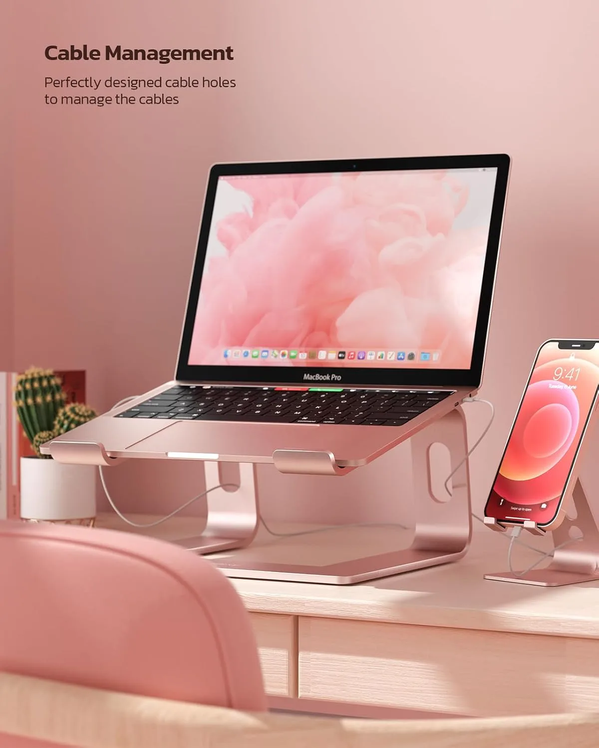 Nulaxy Full Aluminum Laptop Stand, Stable Support to 22 lbs, Rose Gold