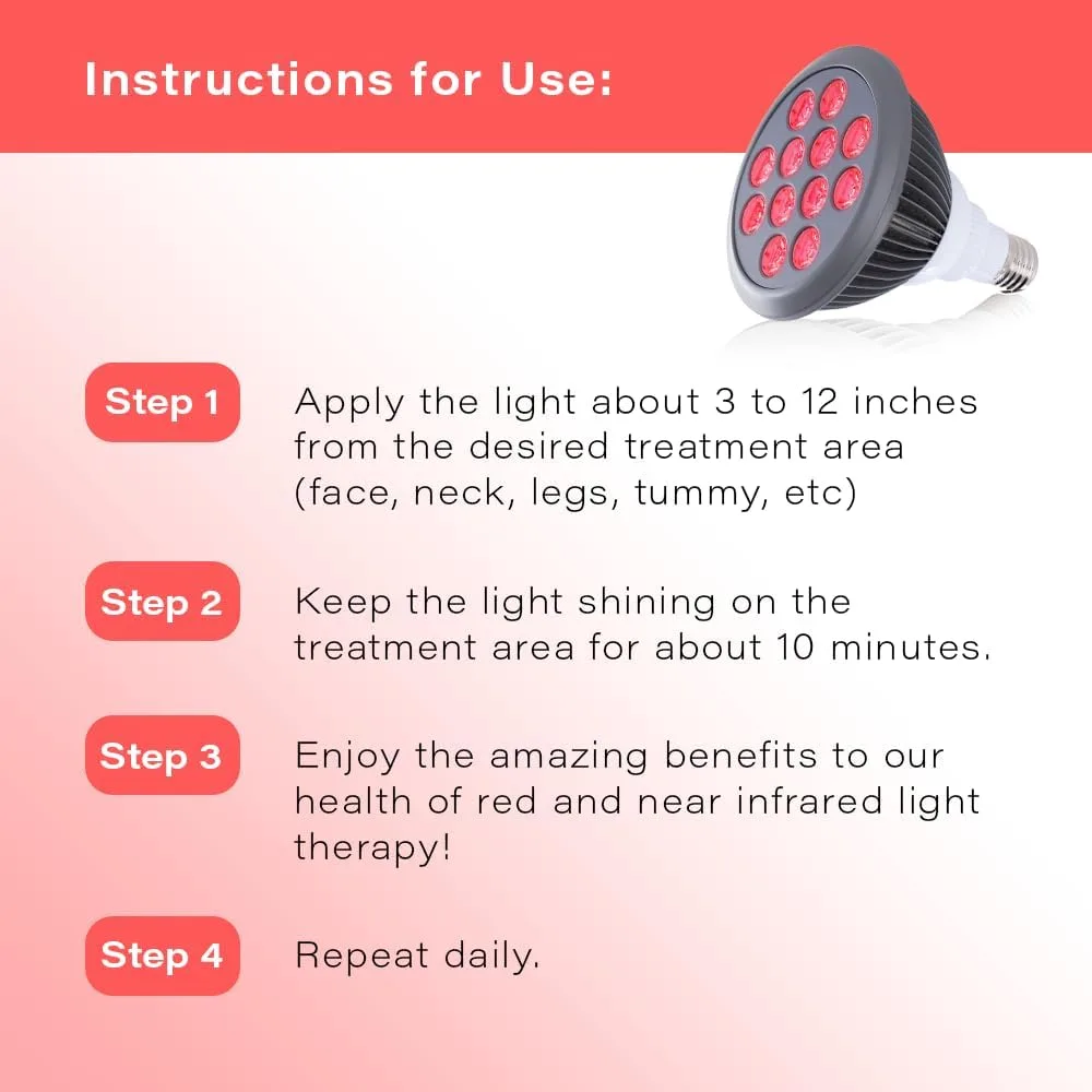 Hooga Red Light Therapy Bulb, 660nm & 850nm Red & Near Infrared Light, 12 Dual-Chip LEDs, Targeted Light Bulb with Base & Braided Power Cord for Home Wellness Routine, HG24