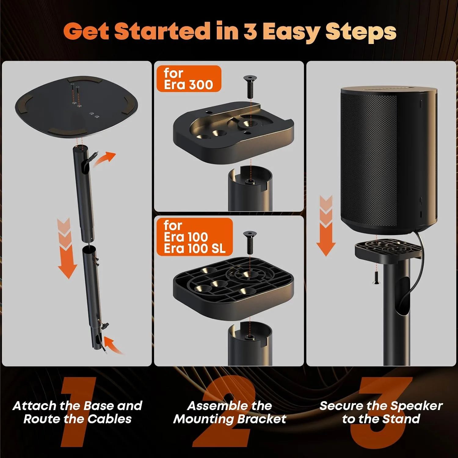 Single Speaker Stand for Sonos Era 100, 100 SL & Era 300, Hidden Cable