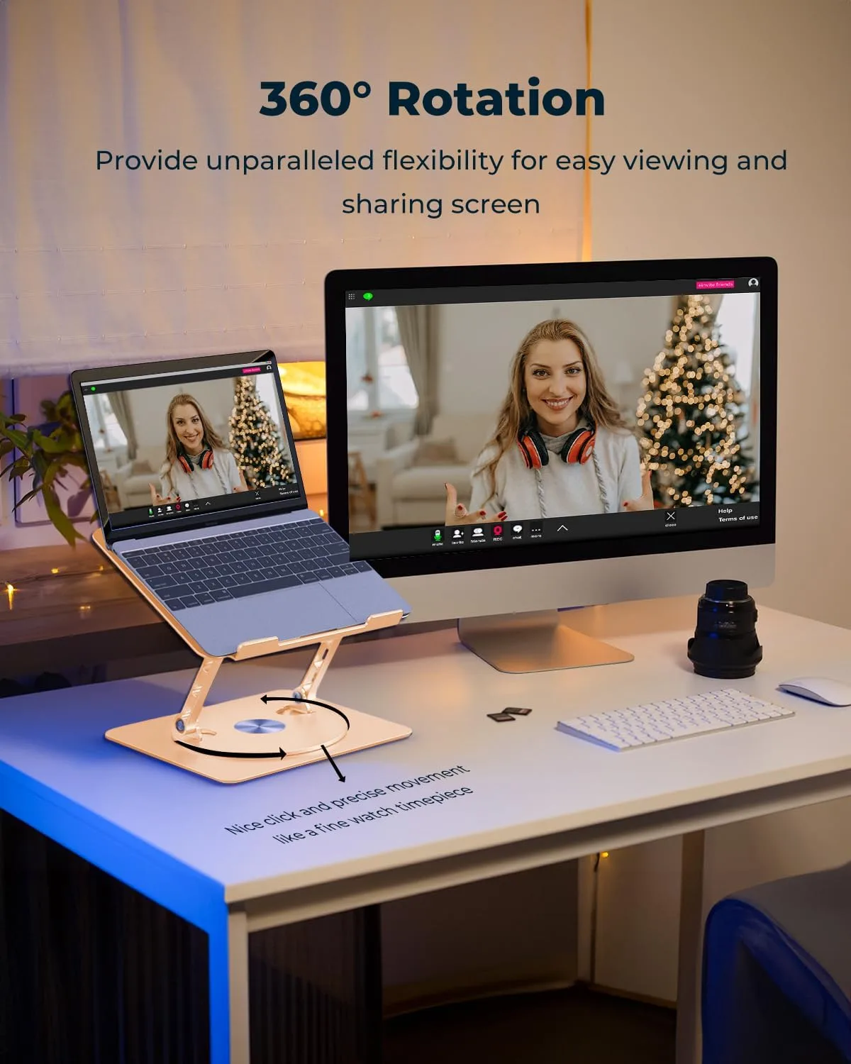 Aoviho 360° Rotating Laptop Stand for Desk | Adjustable, Foldable, Portable Aluminum Ergonomic Riser | Compatible with MacBook, Dell, HP & All Laptops 10-16 inch | Gold