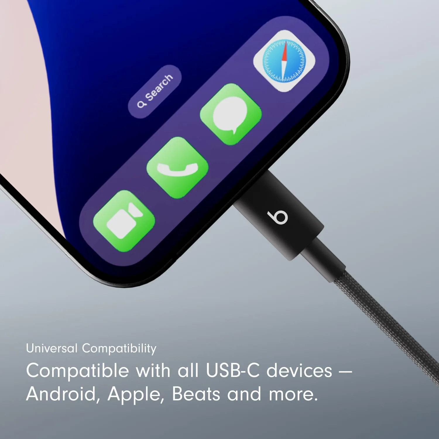 Beats USB-C to USB-C Woven Cable 2 Pack Fast Charging Durable/Tangle-Free Compatible Charger for Apple & Android Devices (1.5 m, 5 ft) - Bolt Black