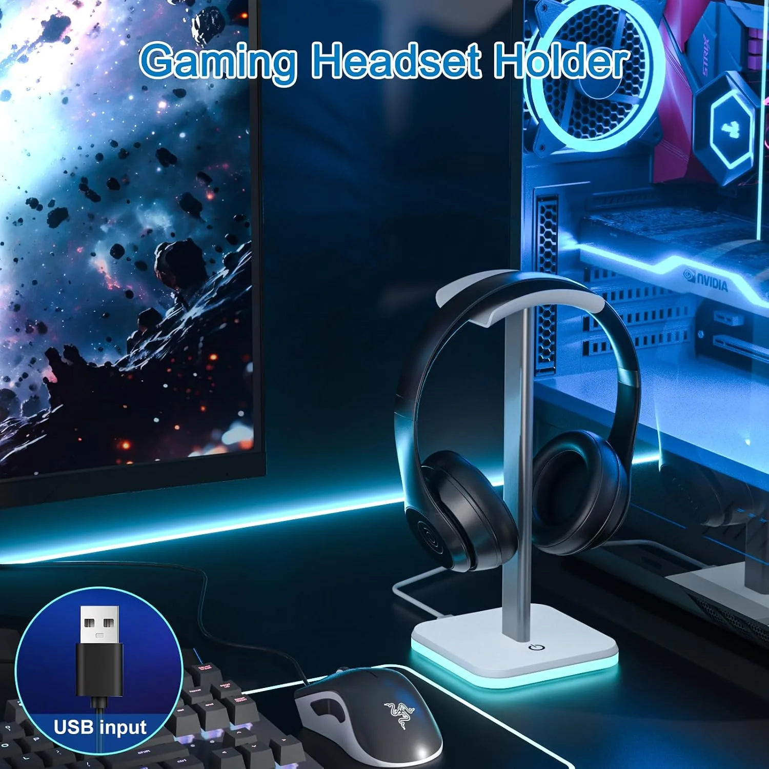 Headphone Stand for Desk - Headset Stand Headphone Holder (RGB-White)