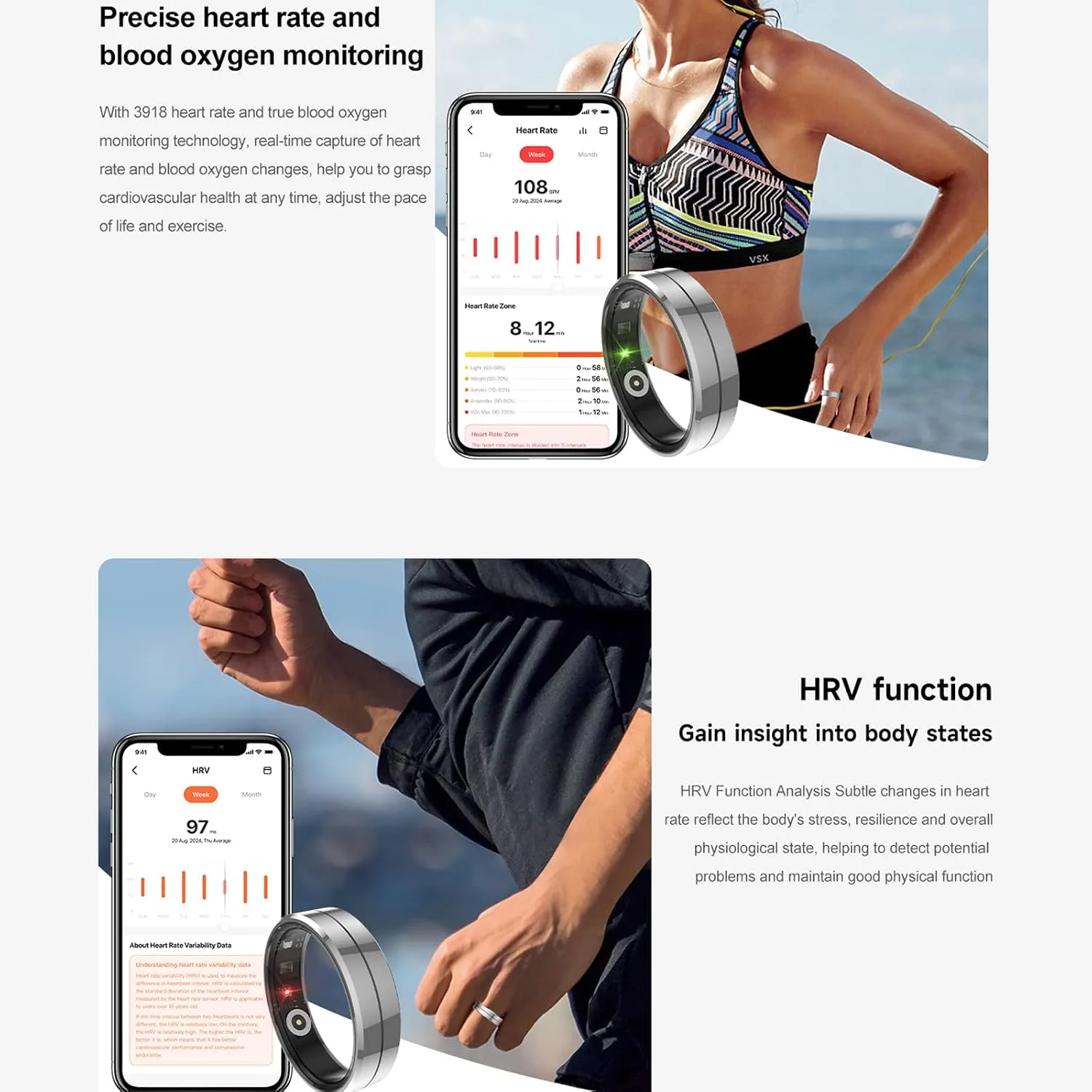 Smart Ring for Women & Men, Health Tracker with Blood Oxygen Monitor, Heart Rate & Sleep Monitor, 5-7 Days Battery, Waterproof Fitness Ring Size #9