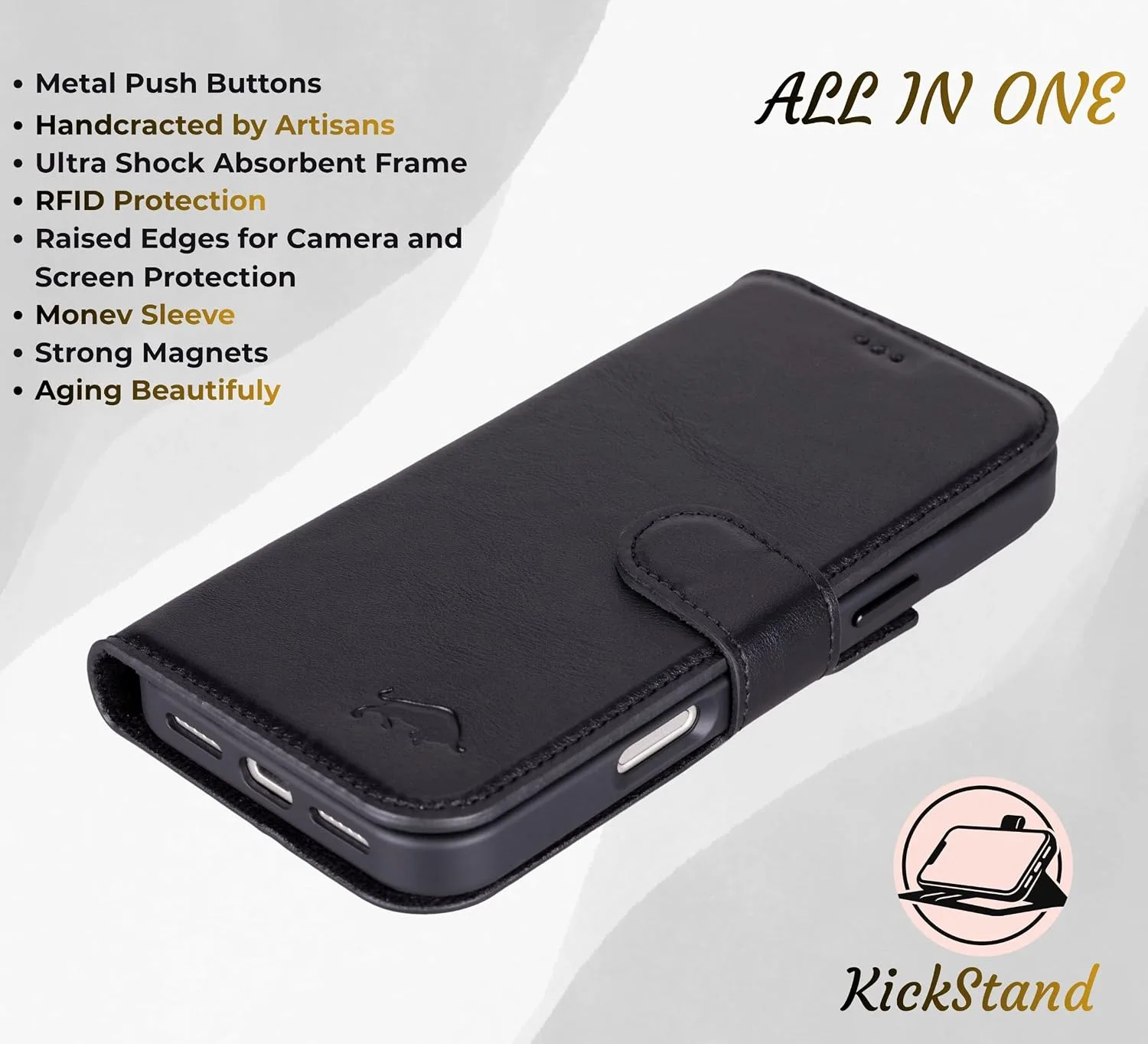 VENOULT Detachable Wallet Case for iPhone 18/17 Pro, Full Grain Leather